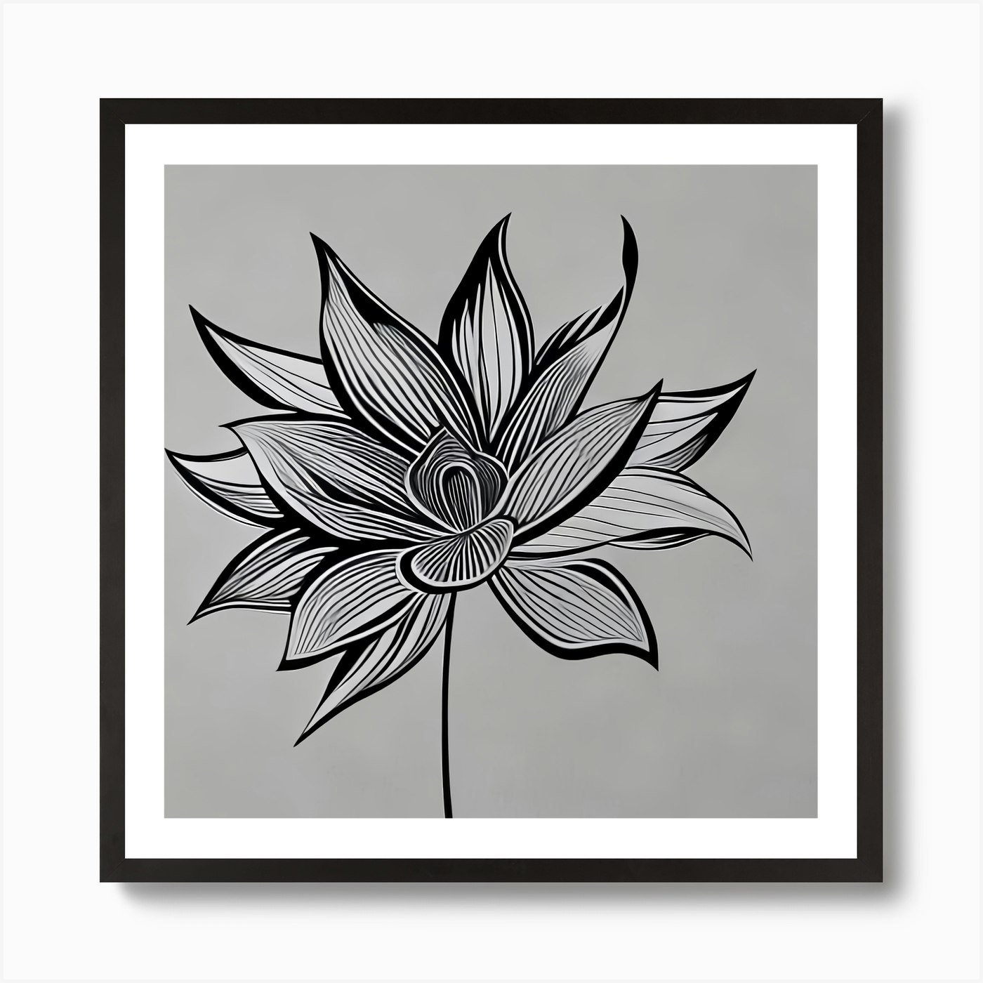 Lotus Flower Black and White Art Print by Artmind - Fy