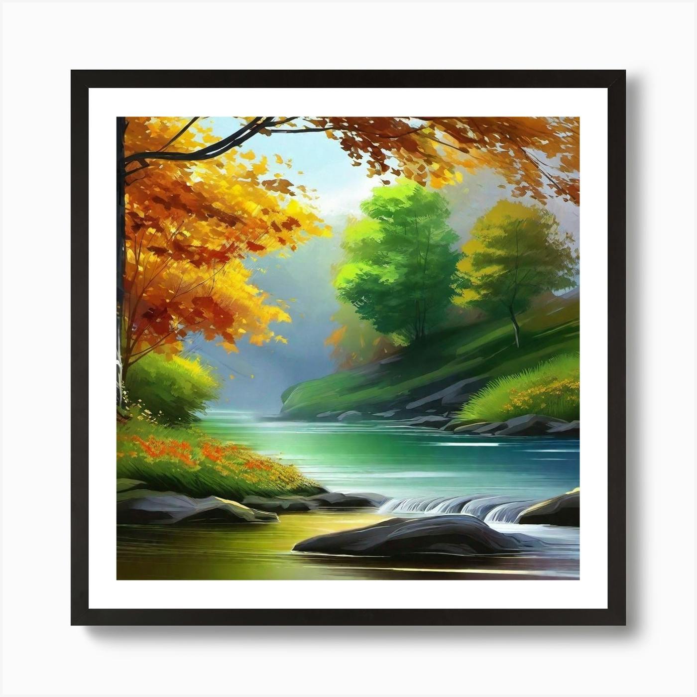 Framed Nature Landscape Painting, Original Oil Painting, selling Forest Painting, Lake Painting, Original Forest Painting