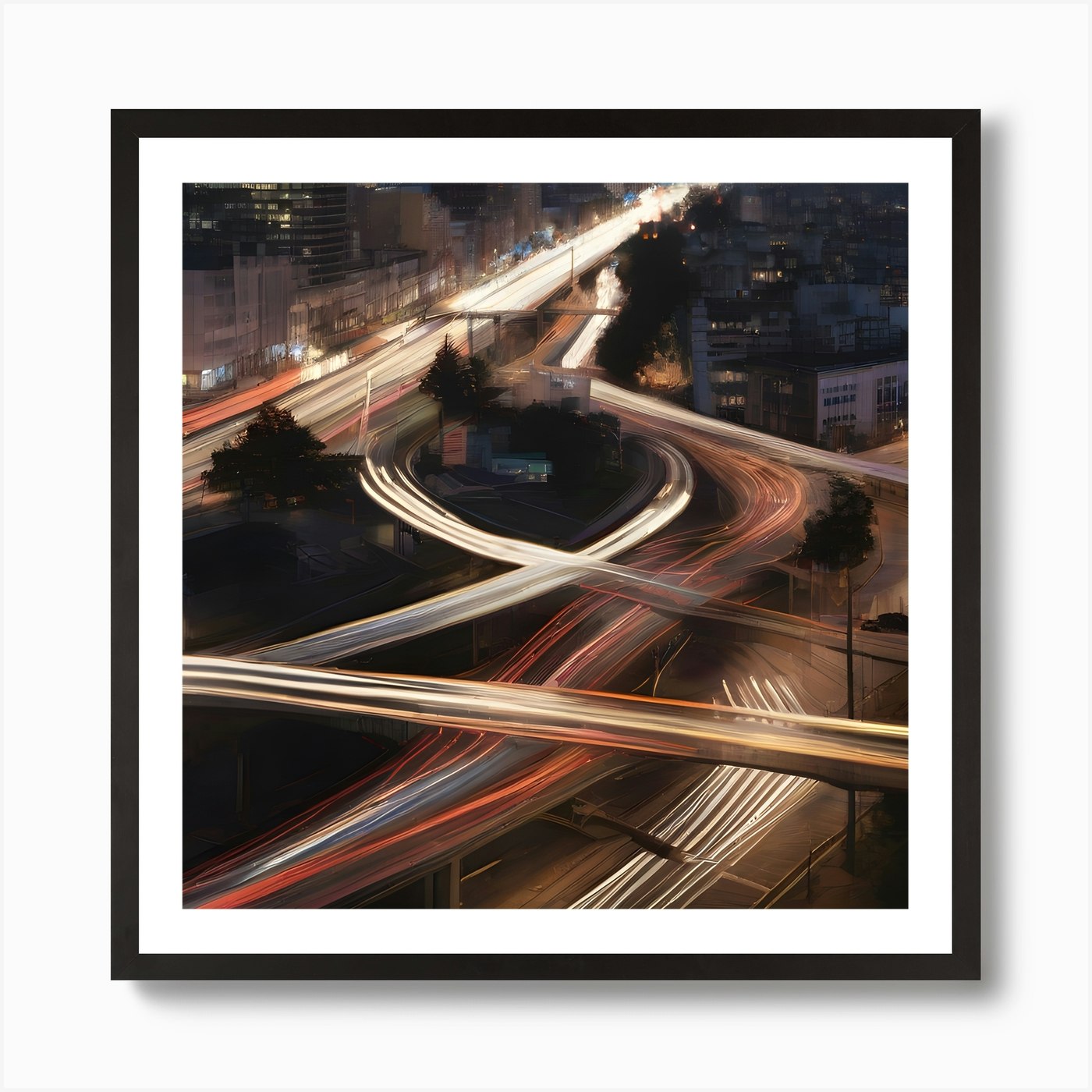 Long Exposure Of Traffic Lights Art Print by WizardAI - Fy