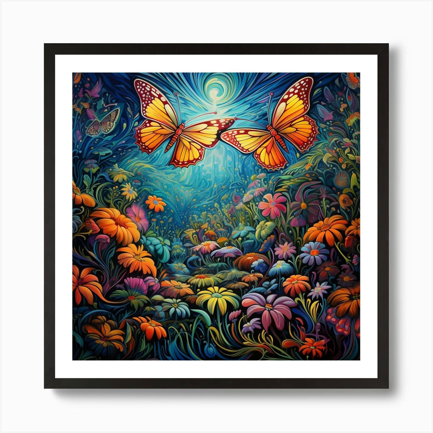 Flower Butterfly Garden Fine Art Paper Print Home selling decor Wall art Decorative art Contemporary abstract Original affordable square print