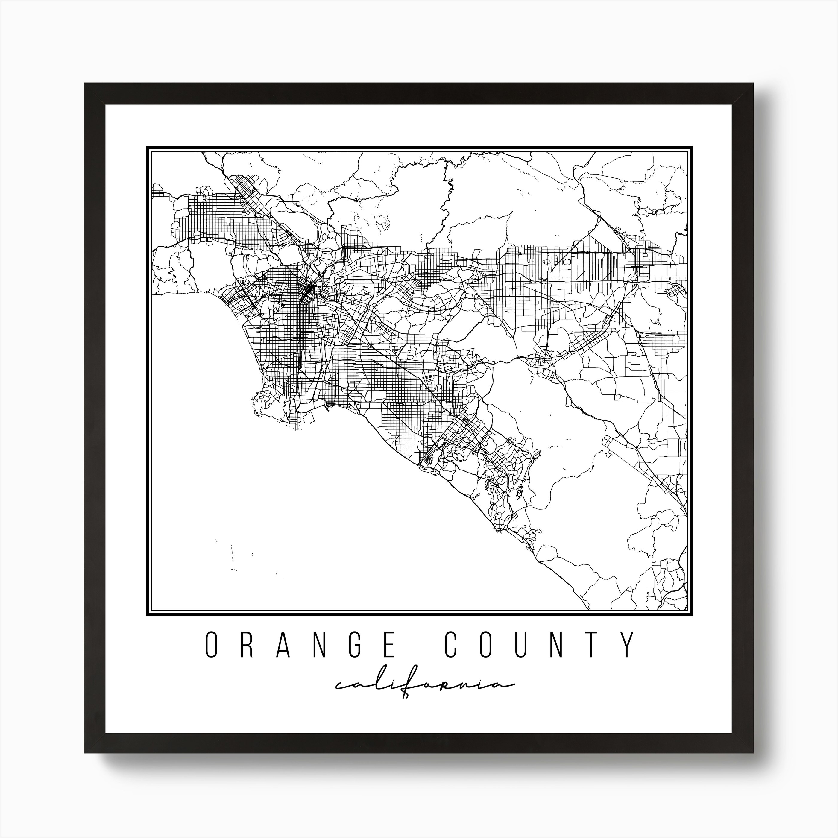 Orange County California Street Map Art Print by Typologie Paper Co Fy