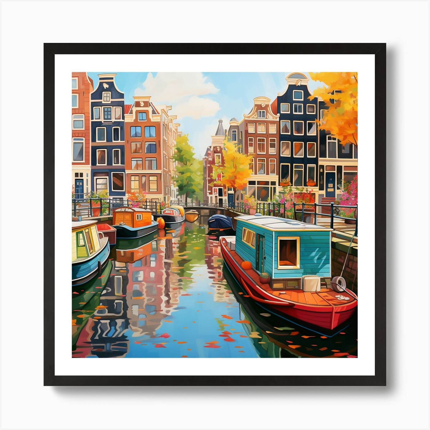 Floating Houseboats On Amsterdam Canals 1 Art Print by Monika - Fy