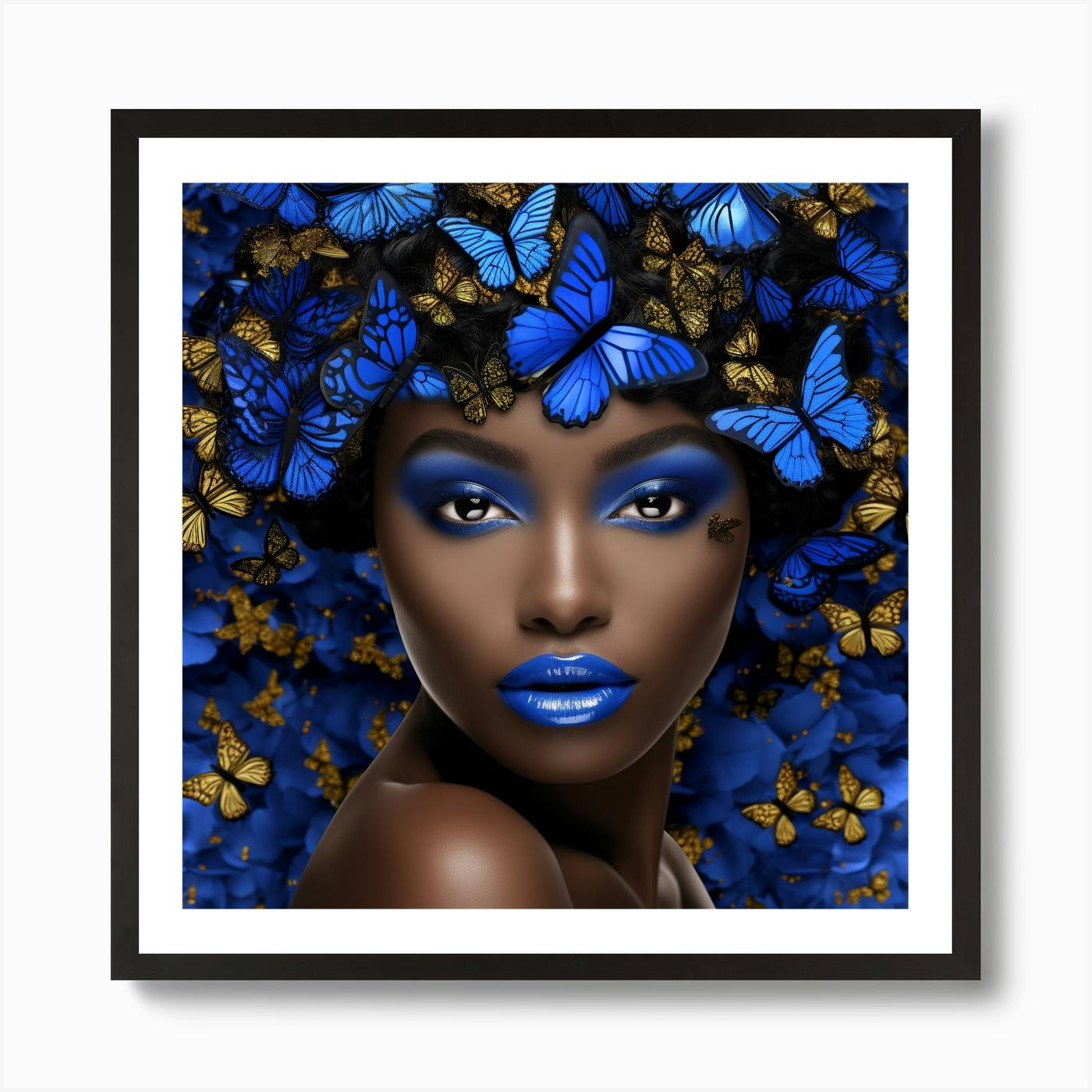 ORIGINAL high quality Colorful Abstract Black Woman Silhouette Art, Blue Painting on Wrapped Canvas, Size 9x12