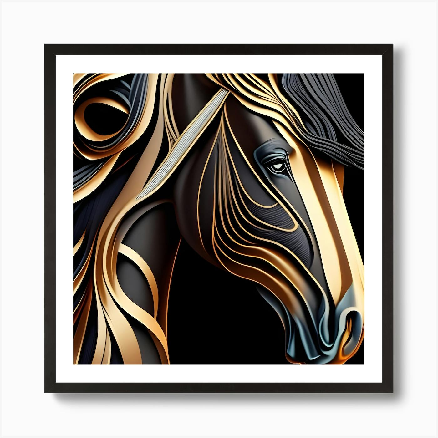 Abstract Golden Horse Head Art Print by Stone Waters - Fy