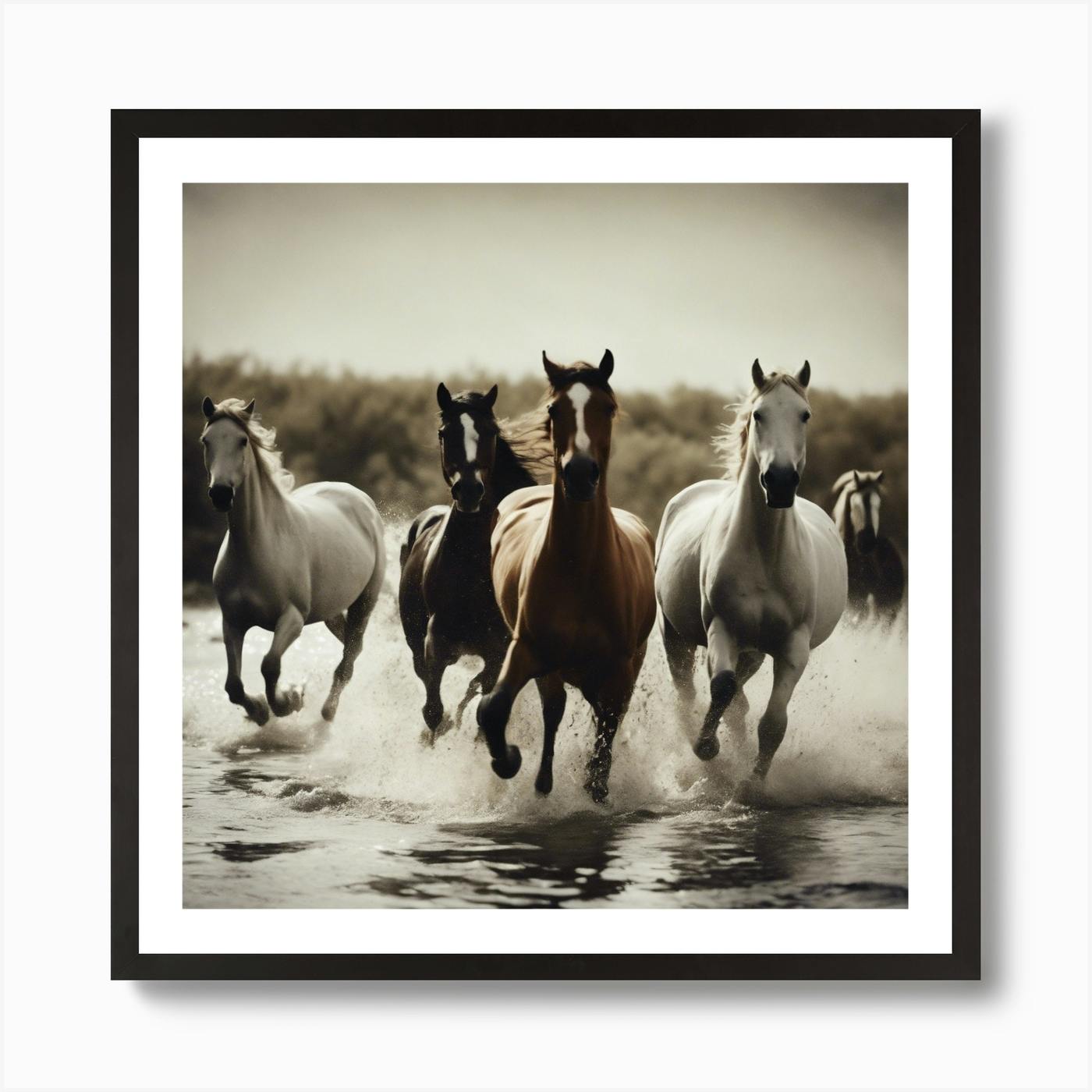 Eagle over the running herd of horses/Art good Print on canvas/Wall Art Ready to Hang