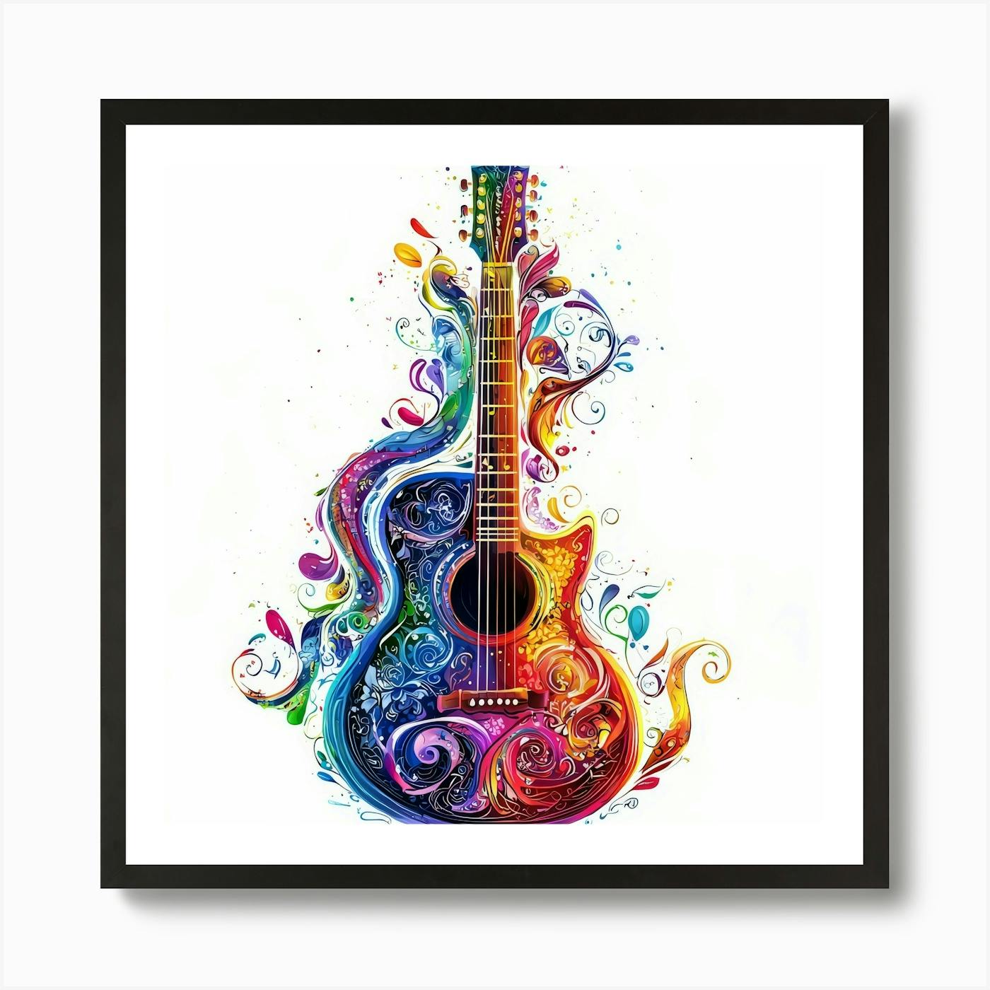 Electric Guitar With Music Notes Art Print by Domanin_photo - Fy