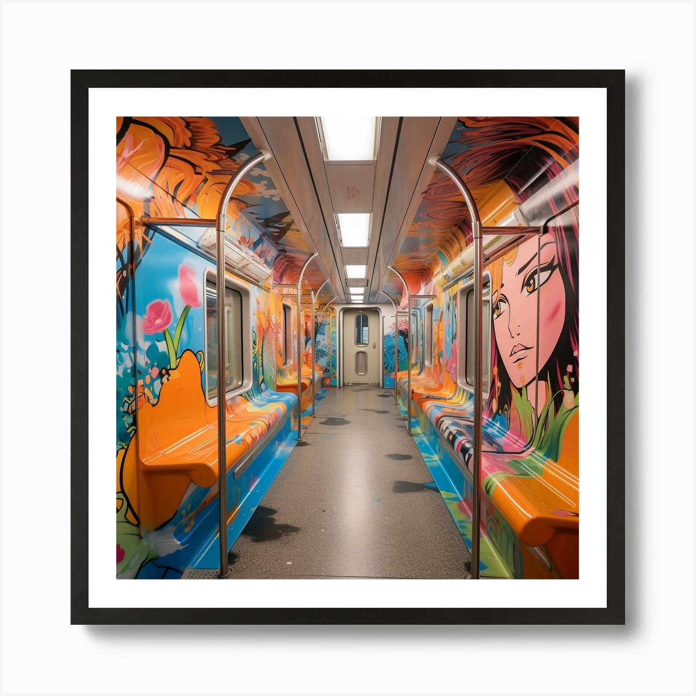 Subway Train With Graffiti Art Print