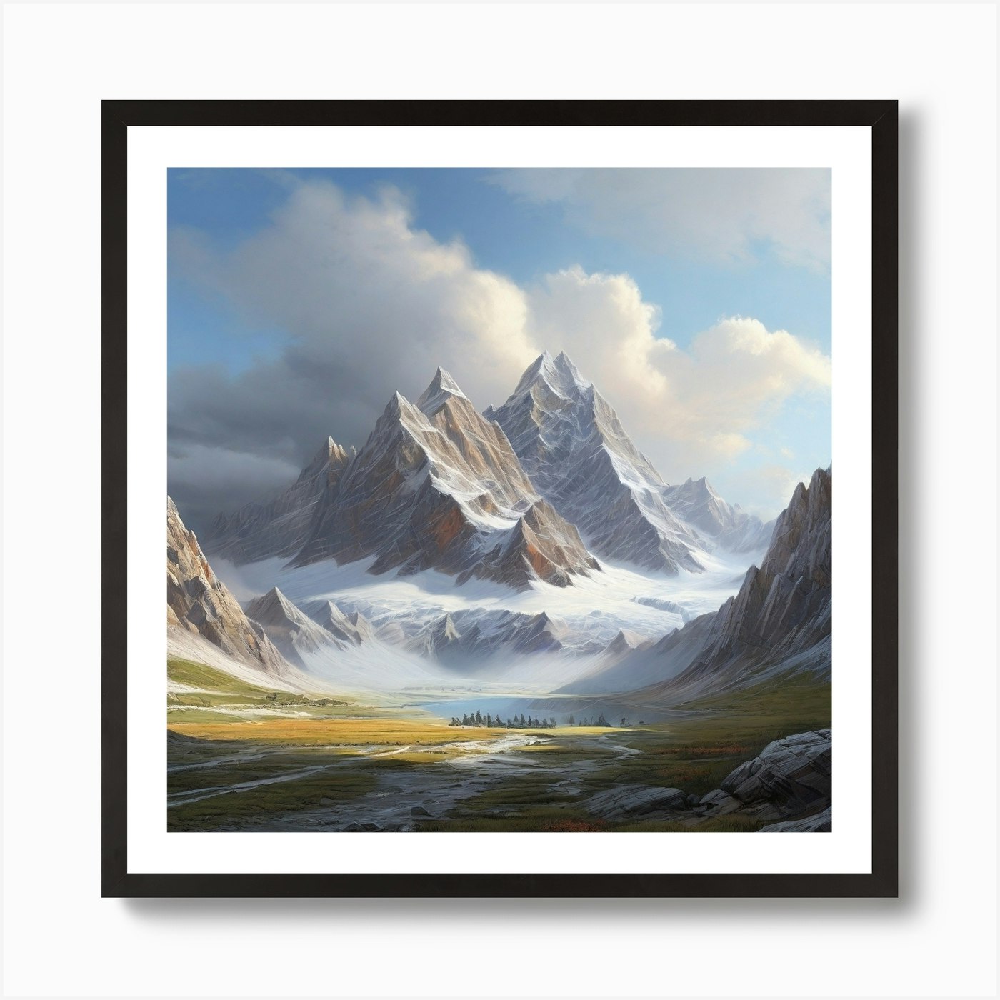 Hyperrealistic Mountain Scene Digital Painting 1 Art Print by ai ...