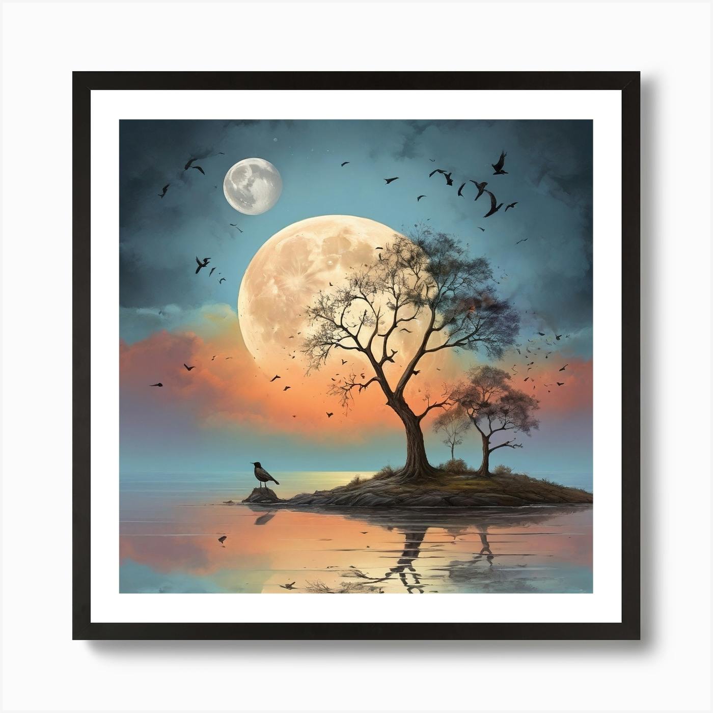 Shadow of the girl with the tree near the full moon 1 Art Shadow of the girl with the tree near the full moon 1 Art