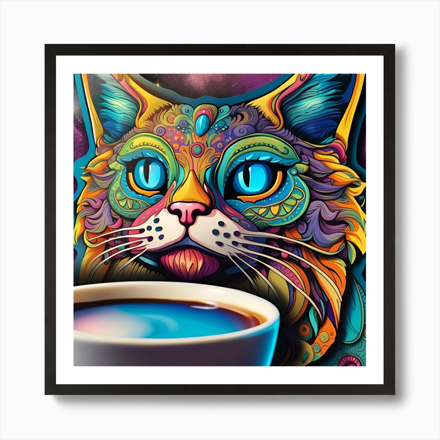 Cool Coffee Cat Art Print by Chantee - Fy