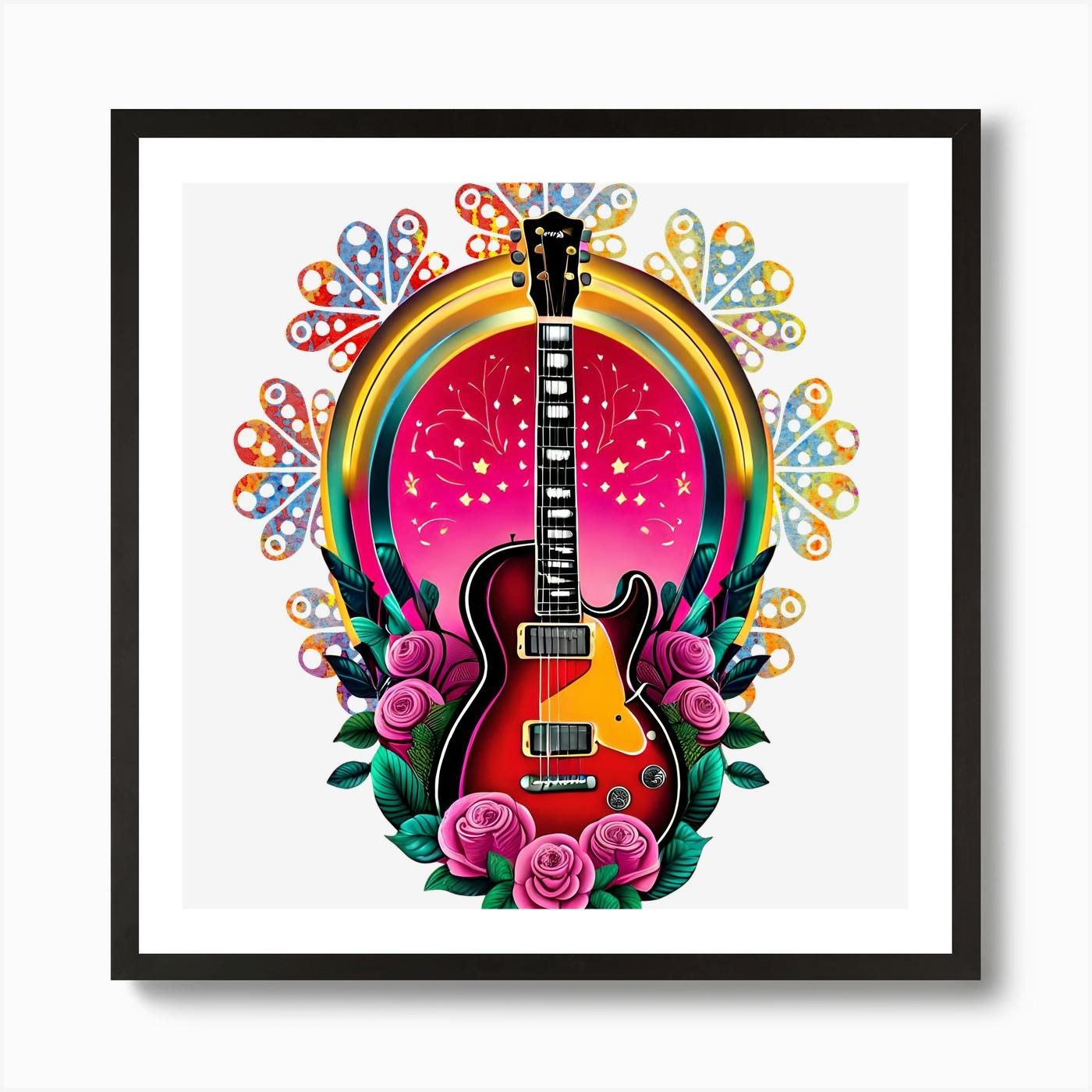Electric Guitar With Flowers 1 Art Print by Dandeliontattoo - Fy
