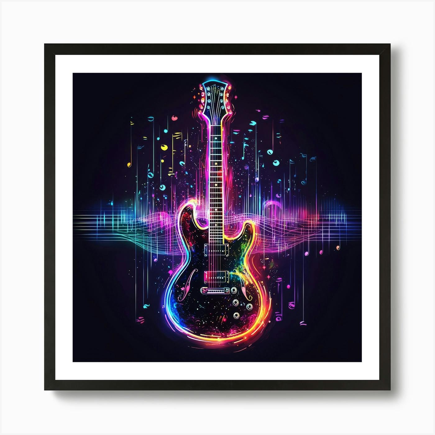 アート・デザイン・音楽 the electric guitar collection Electric Guitar With Music Notes Art Print by The Artful