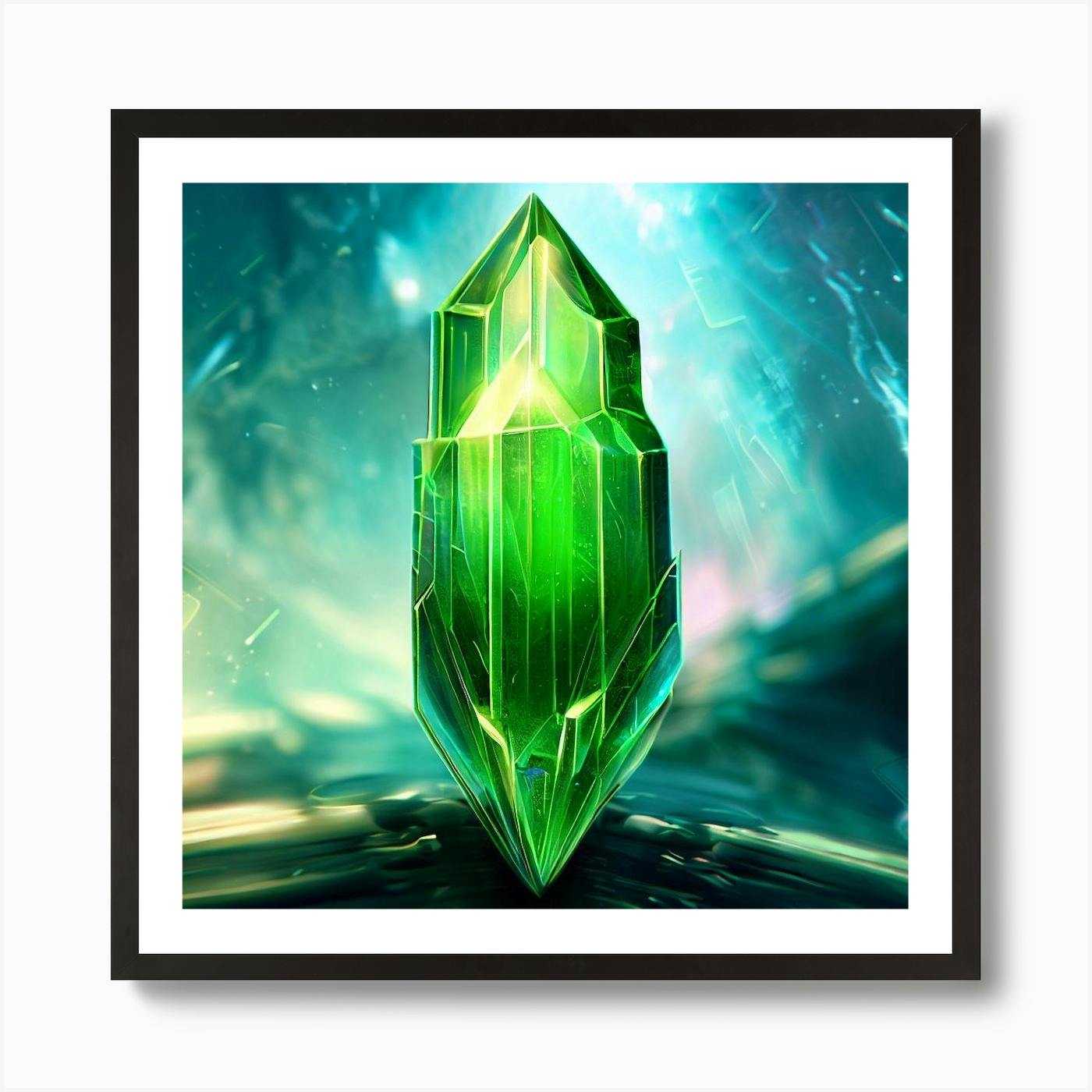 Kryptonite, Gem, Crystal Art, Natural Stone, Whimsical Gem fashion Art, Green Crystal, Mixed Media, Framed Art, Emerald