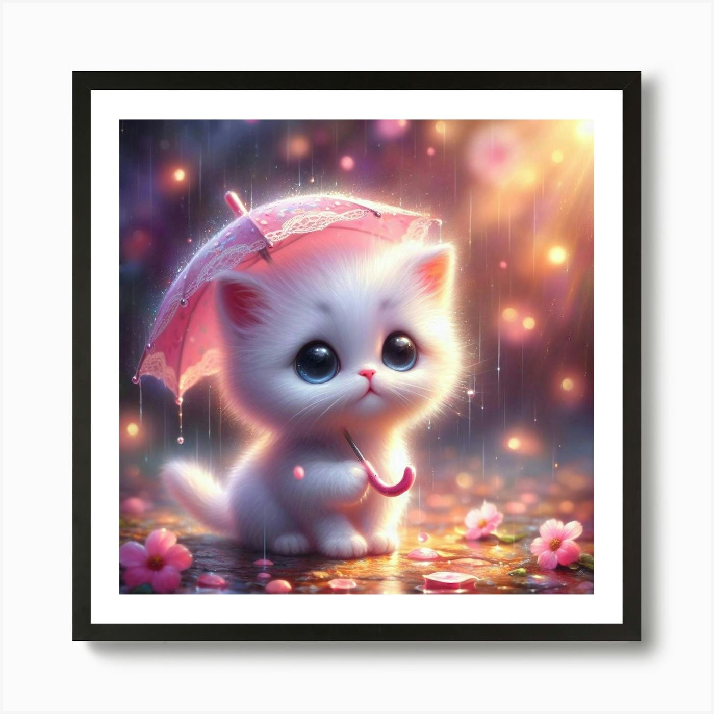 Cute Kitten In The Rain 1 Art Print by Frank Tout - Fy