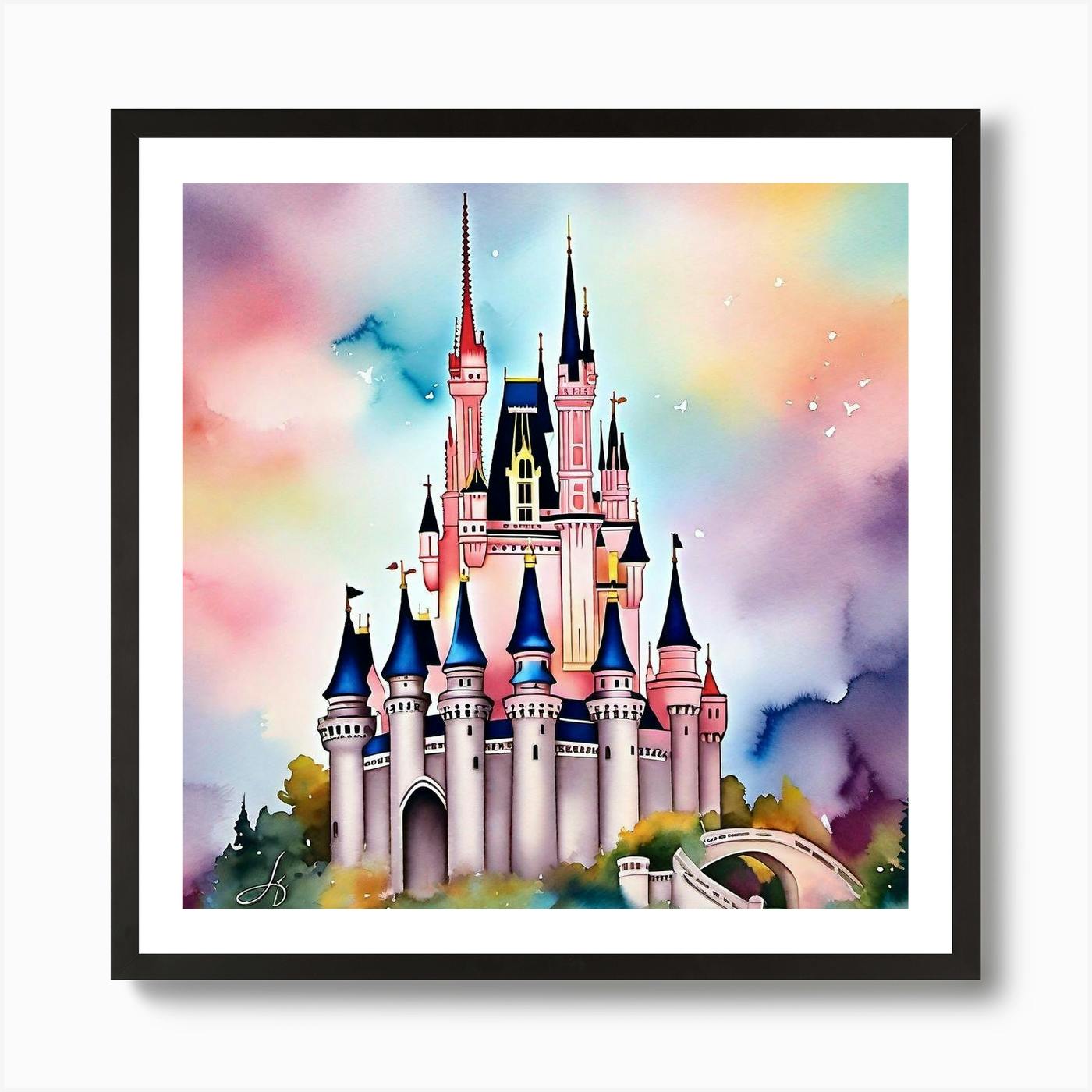 Disneyland Cinderella's Castle Artwork In outlet Plush Greenery Art Deco Style Framed Poster