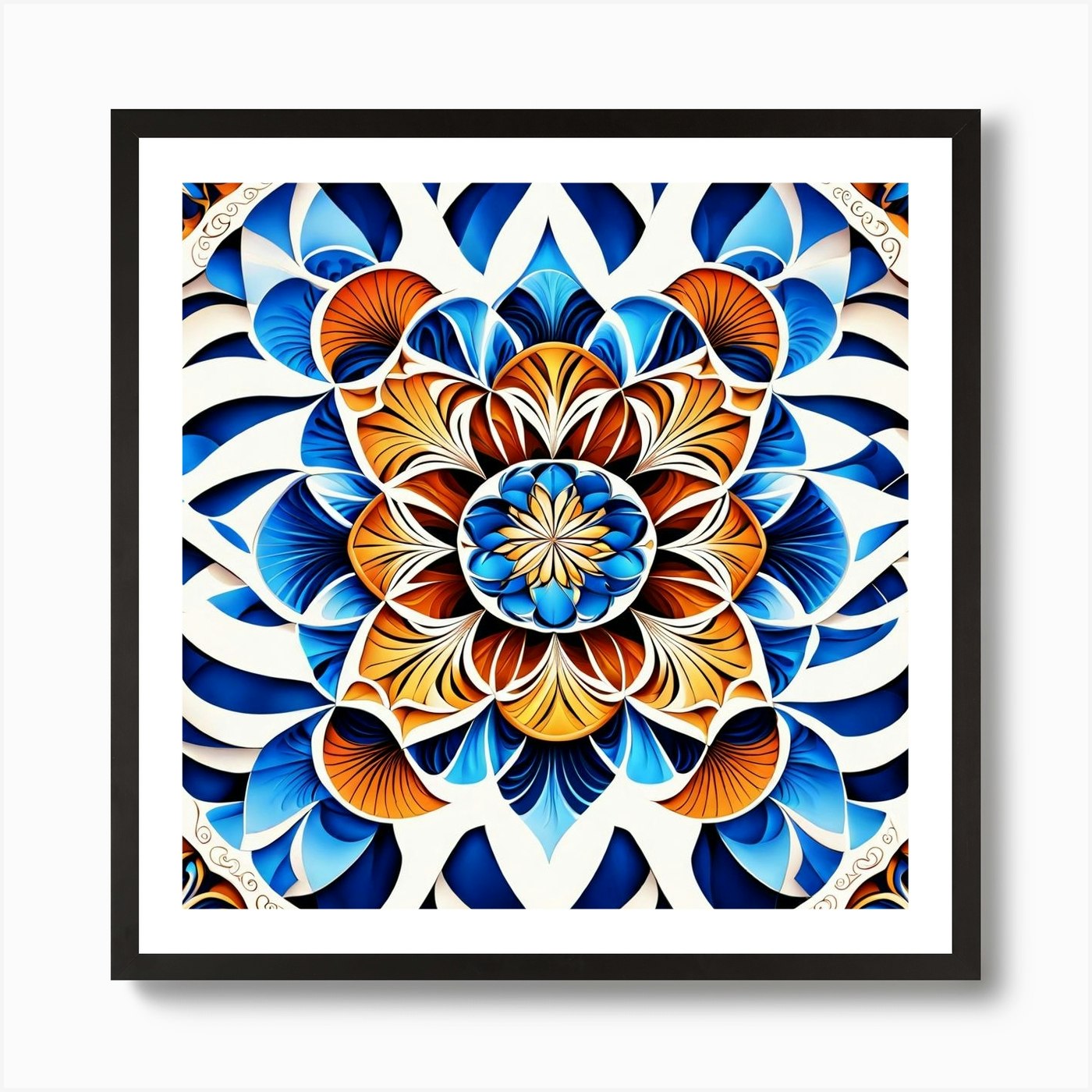 Blue And Orange Mandala Art Print by MaxEntropyArt - Fy