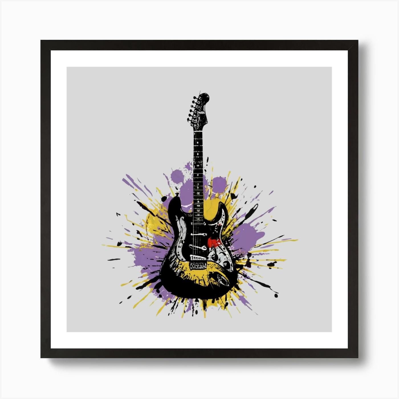 Electric Guitar With Music Notes Art Print by The Artful