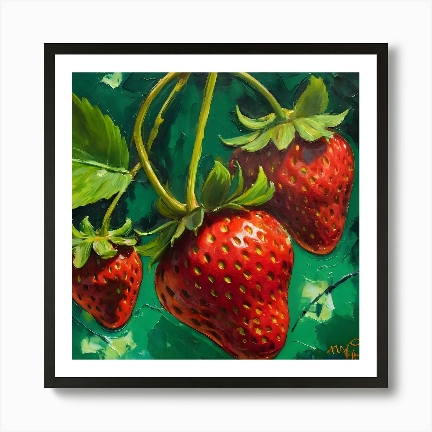 The Juicy Red Strawberries. Oil painting, food painting, offers farm painting