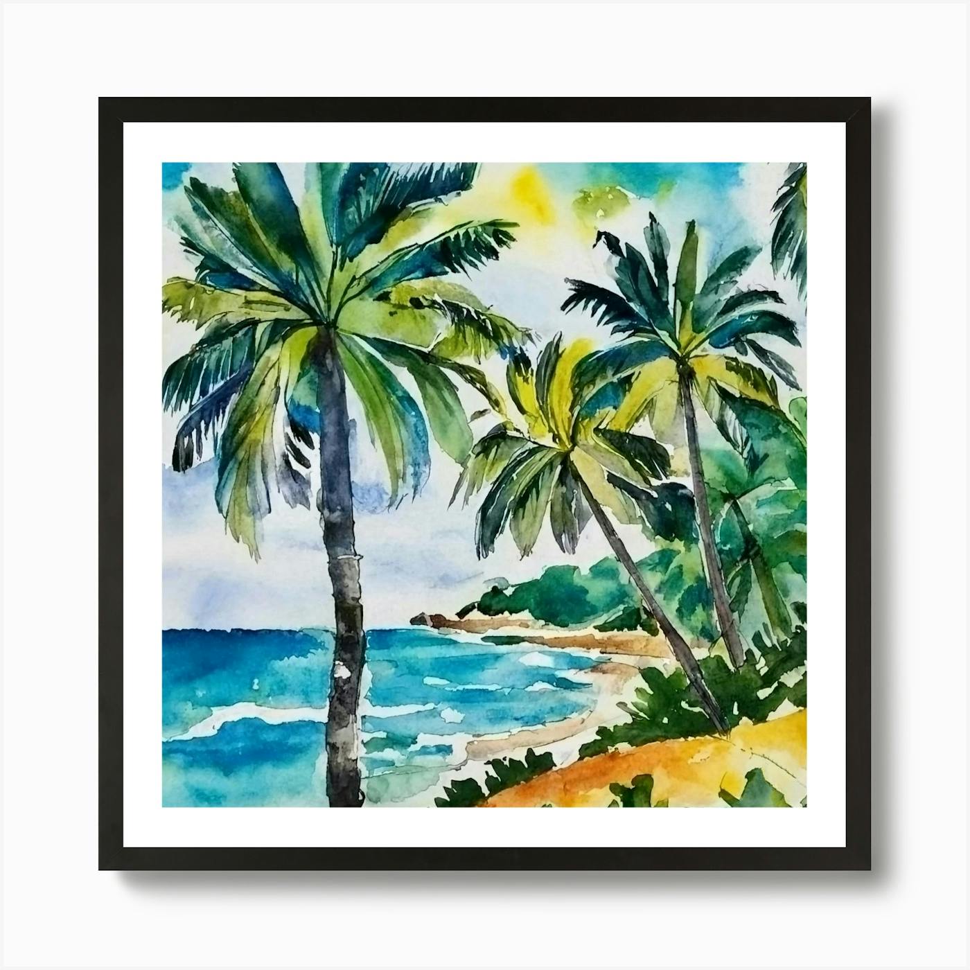 Watercolor painting Trees on the beach outlet