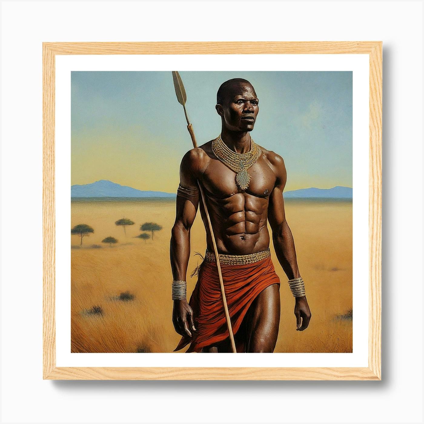 Vintage Original 2024 Framed Portrait Man African Warrior