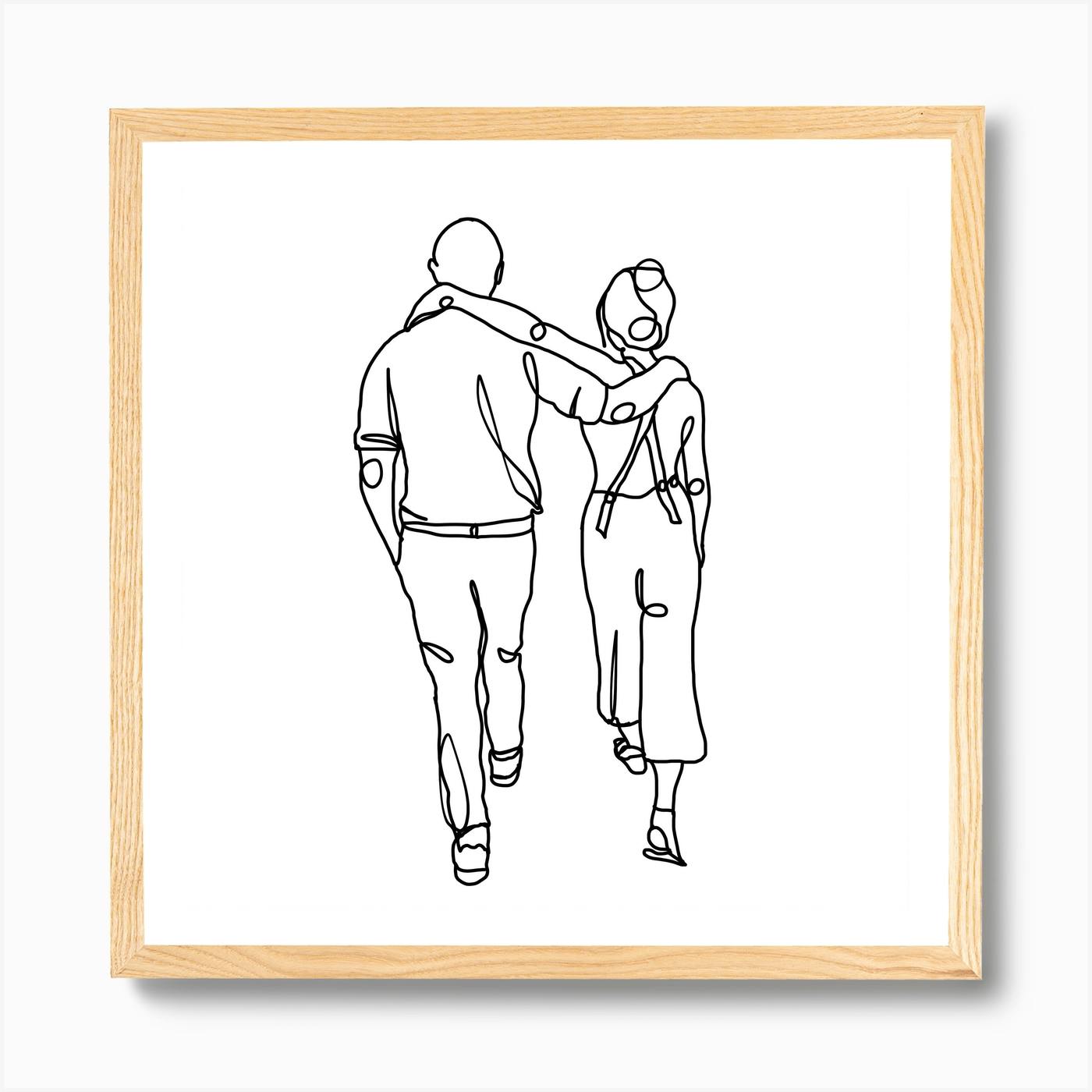 Walking With Friends Square Line Art Print By Hanna Lee Tidd - Fy