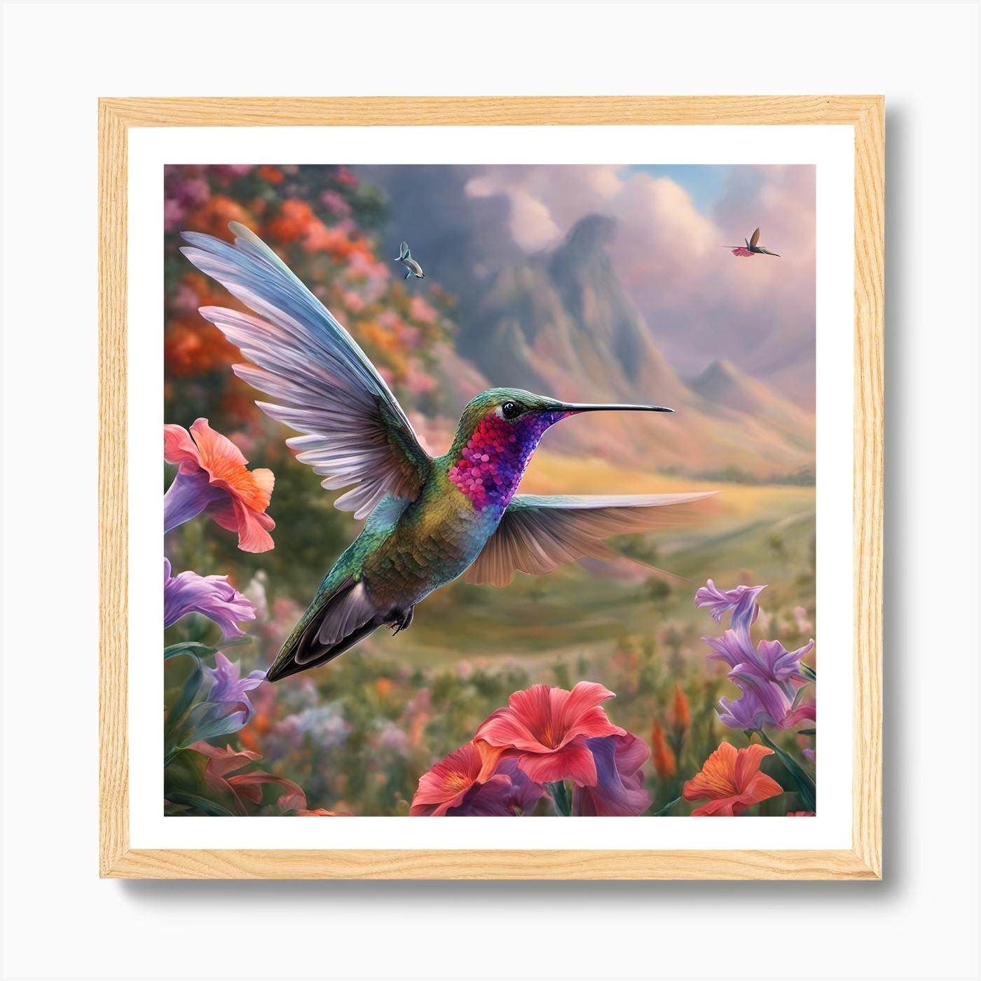 Tzedakah Box - Pink and good Purple Hummingbird with Purple Hibiscus