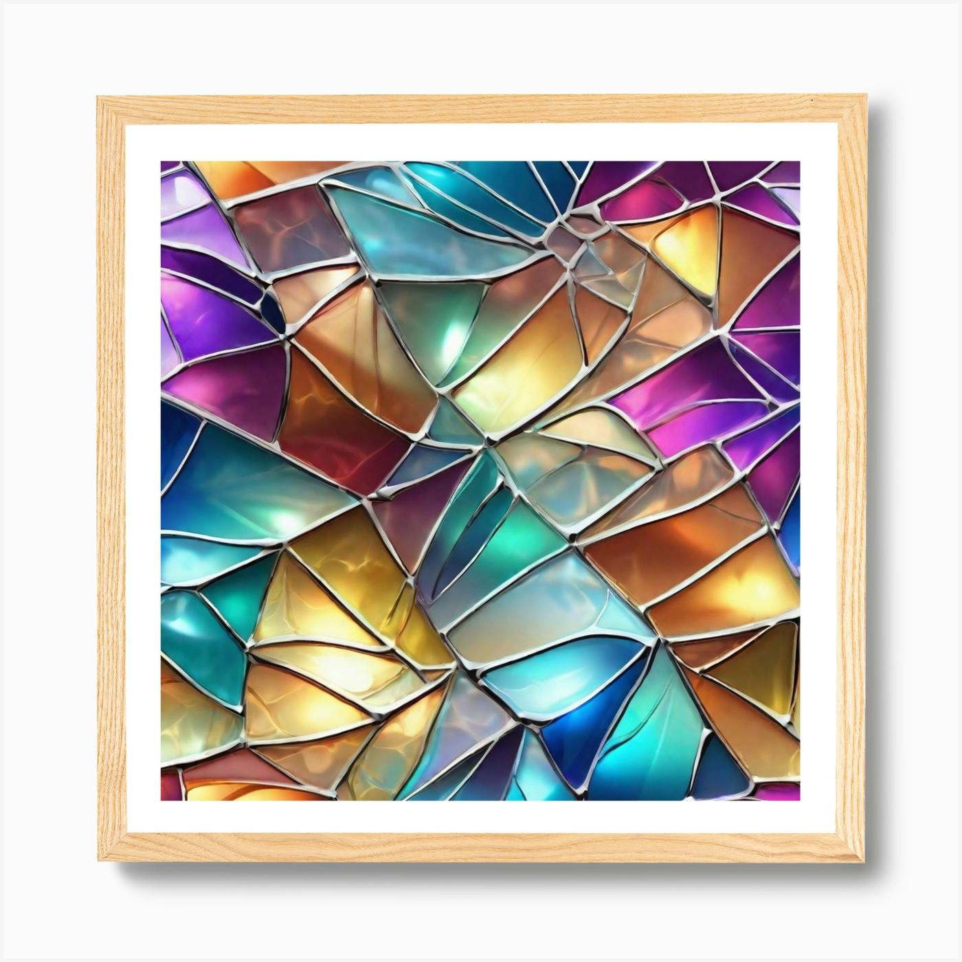 Colored Mosaic Glass on Canvas Color Glass Image Wall Art Сolored Mosaic Glass Print Art Color Image Poster high quality Abstraction Framed Picture Art