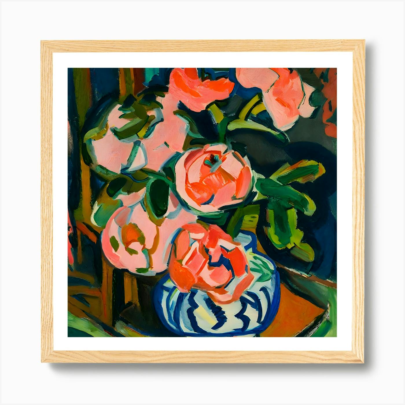 Pink Roses Wall Art Framed Poster, Ernst Ludwig Kirchner Wall Art Framed cheapest Poster, Floral Framed Art Decor