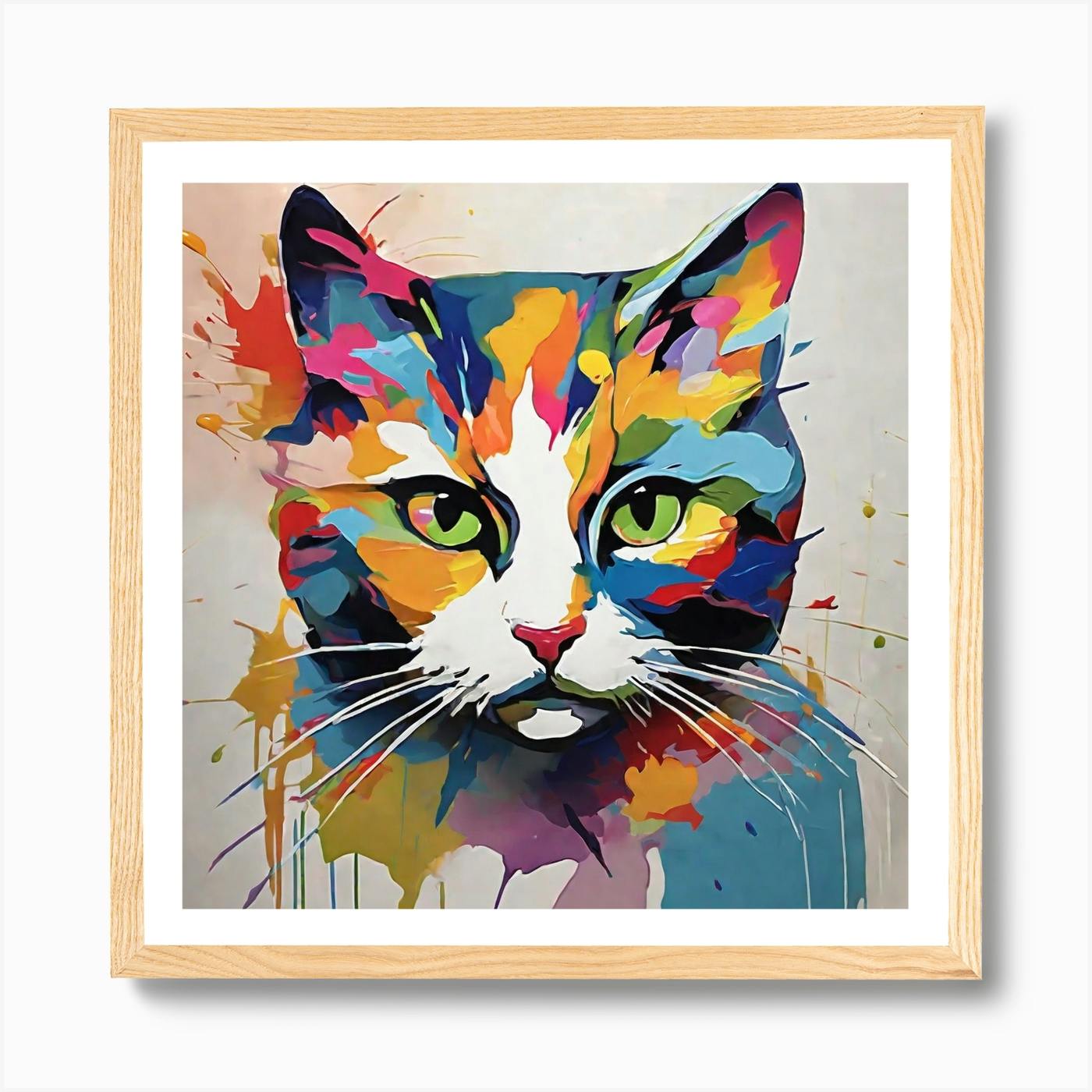 Framed Watercolour Portrait of a Cute Cat - Animal Wall Art top - Colourful Animal Art for Home Décor or Nursery