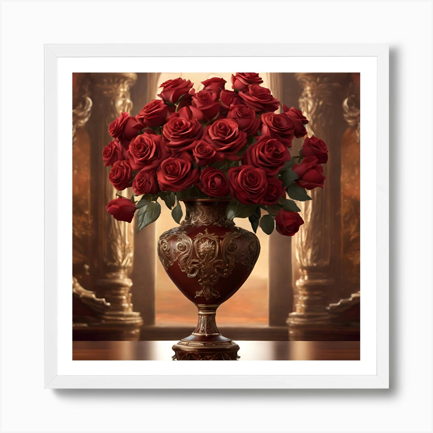 Framed Painting of Red Flower in Vase, Framed shops Acrylic Floral Painting