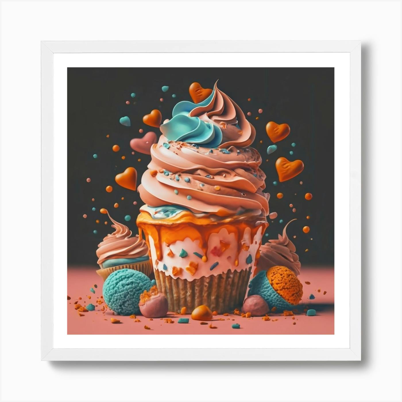 Cupcakes Print, Limited Edition Giclee, Original Art, Ships Unframed, 27 x 9”, store Nursery Room Decor, Kitchen Art, Rainbow Colors, Great Gift!