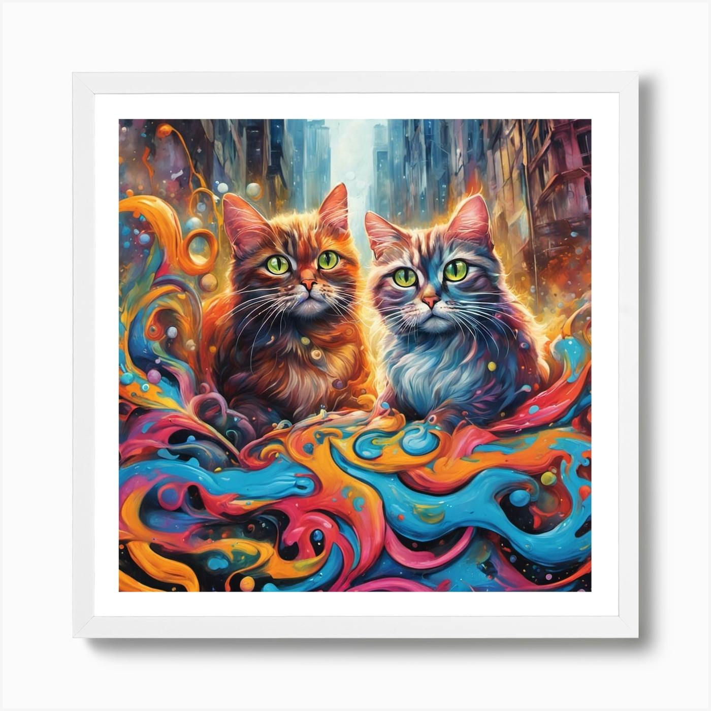 Beautiful high quality framed painting of cats