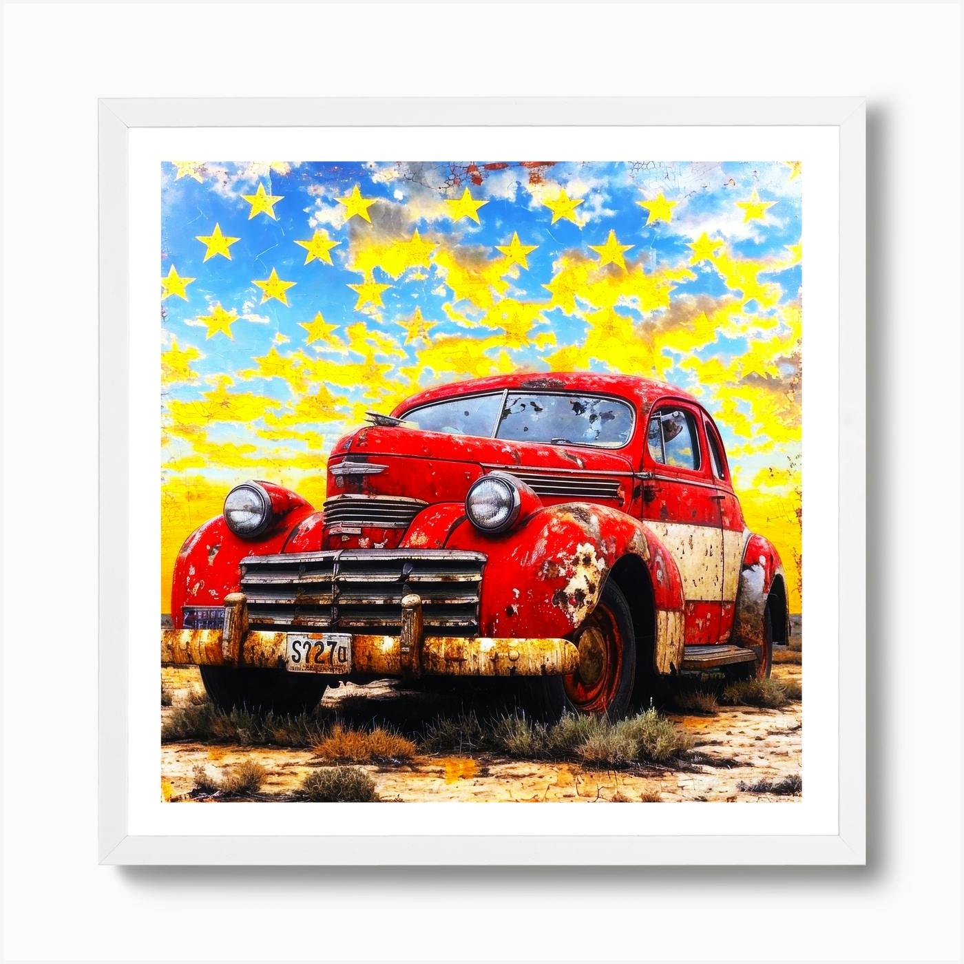 Original Art: 'Make a 2024 Statement Vintage Car' Phototransfer Art