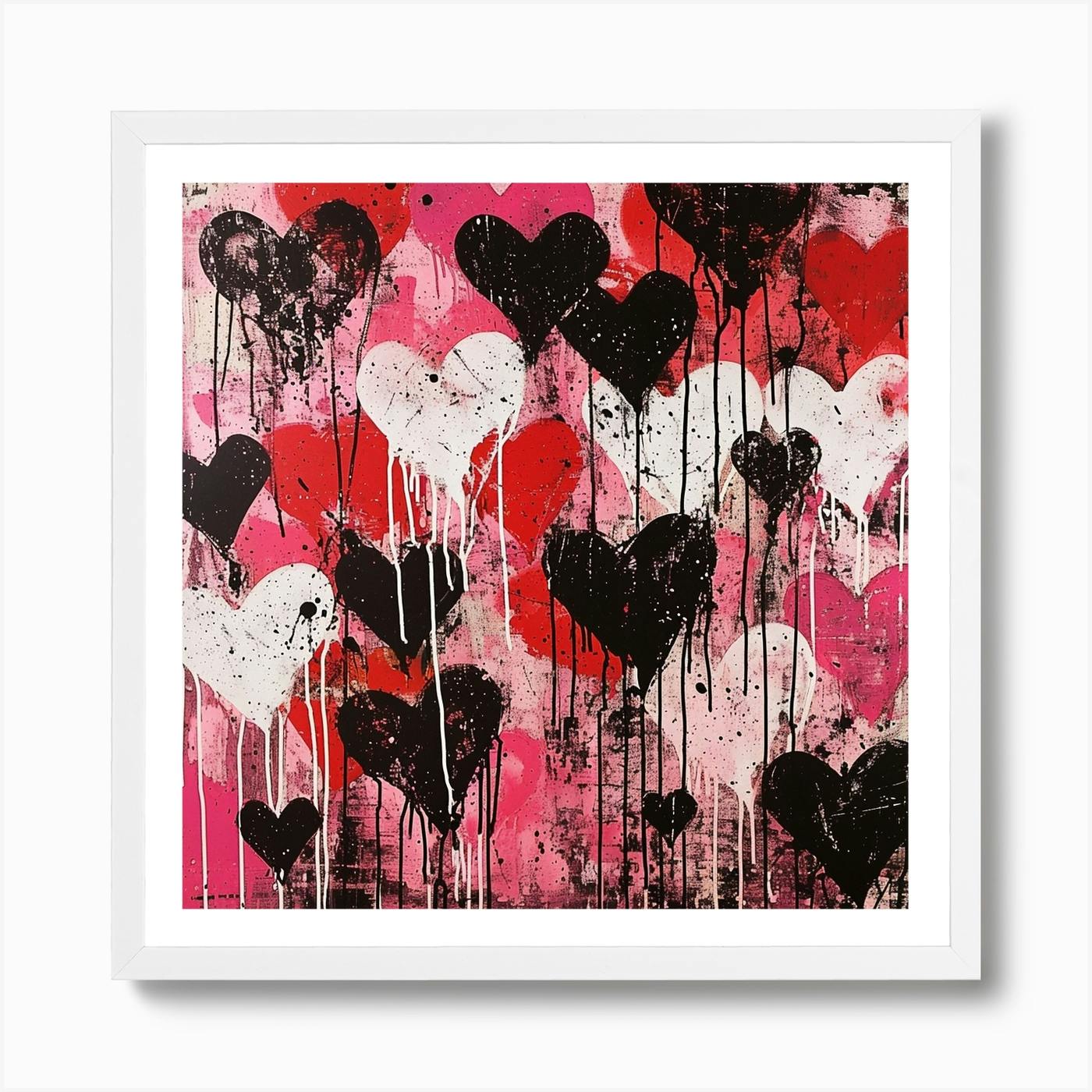 I Heart You, Valentine Abstract Heart Painting, Fluid Art store Red Pink