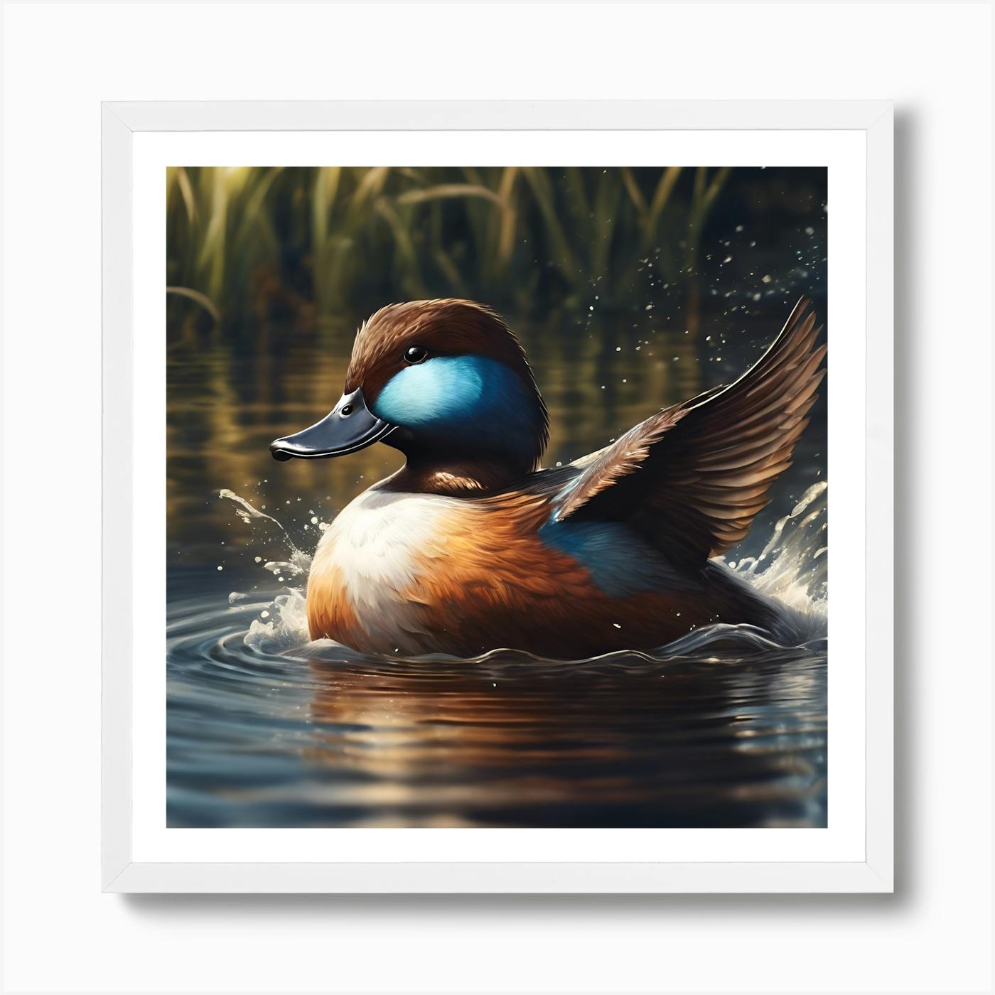 Splashing Ruddy Duck Art Print by Nicola Foote Fy