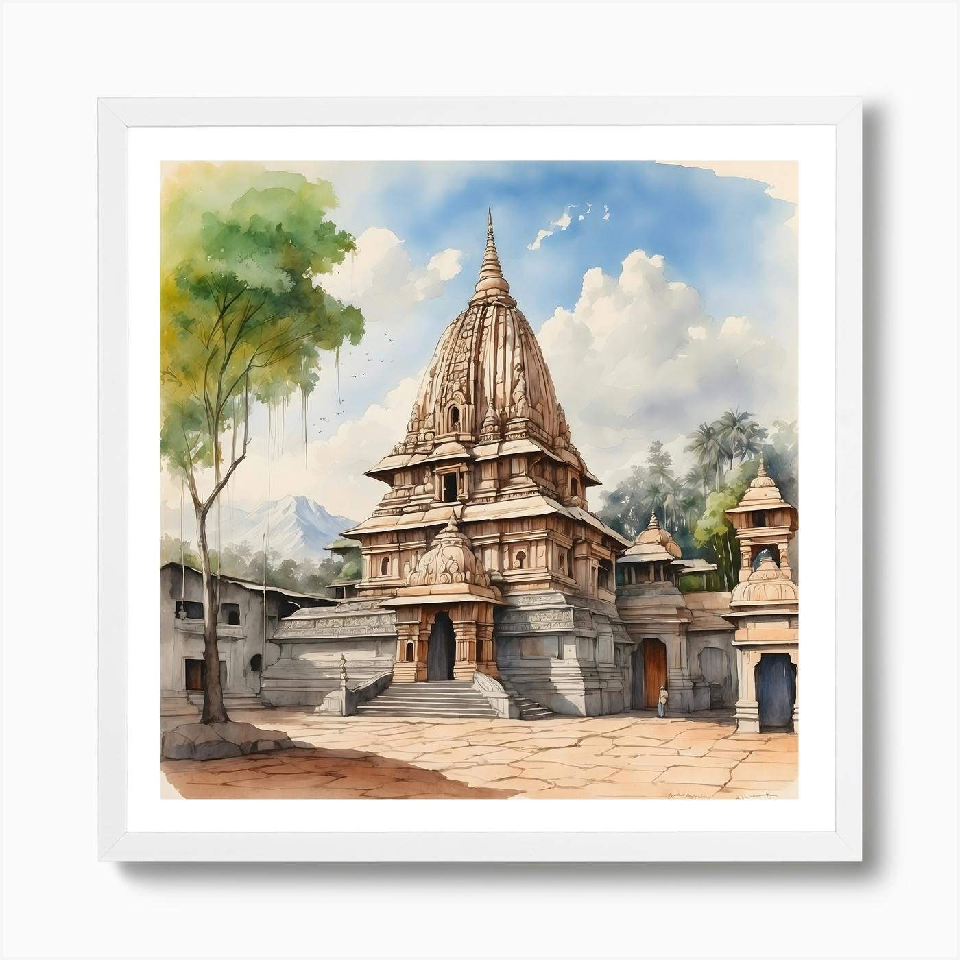 “Temple” watercolor popular painting.