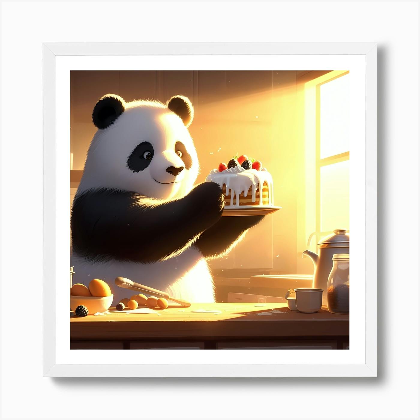 Panda Bear Eating Cake Art Print