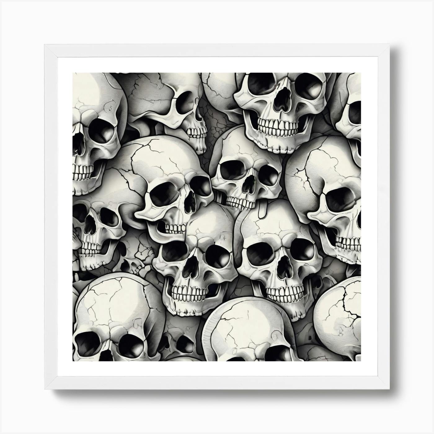 Pile of Skulls, Skeleton Abstract Grayscale Monochromatic Original Oil Painting, Black and hot White Artwork, Gray Art,