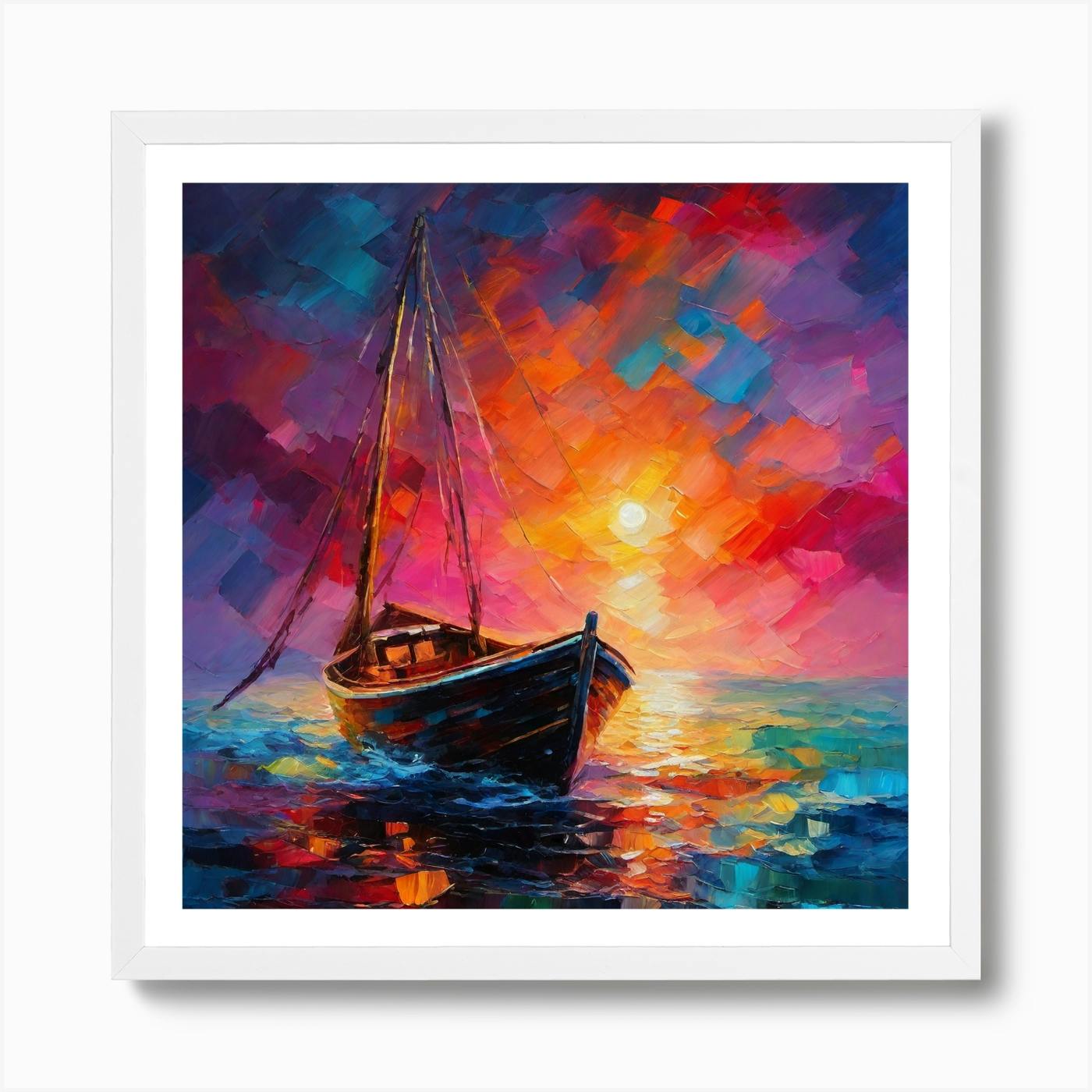 Sunset Boat MOUNTED top Giclee Print from Watercolour