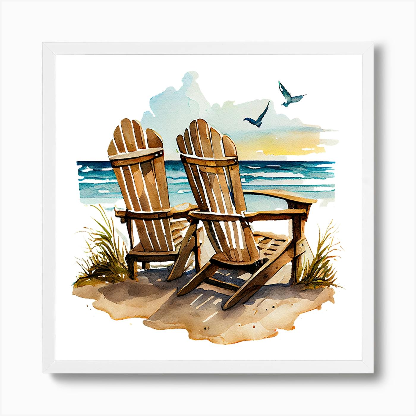 Adirondack Chairs On The Beach Art Print