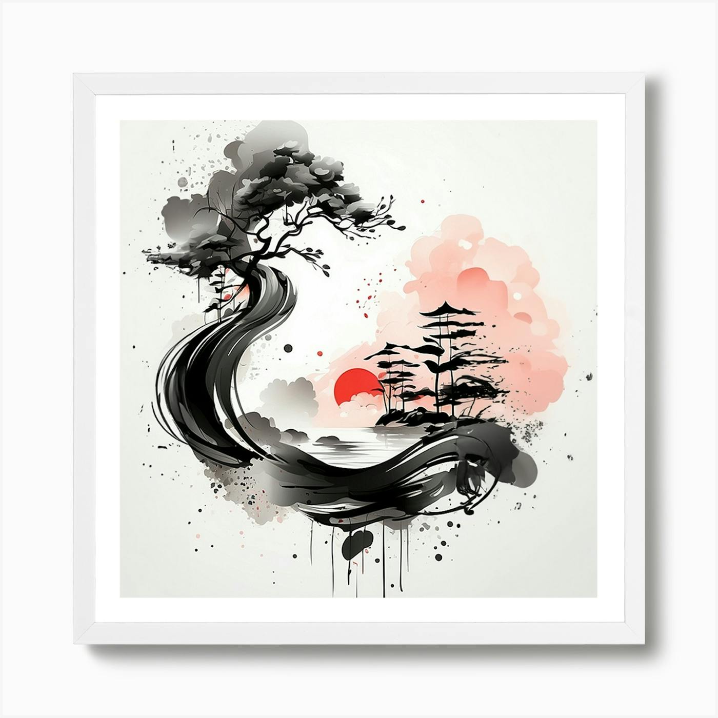 30% off Japanese ink impressive painting on hotsell board frame Pines surrounds among the beach, artist signed in red ink