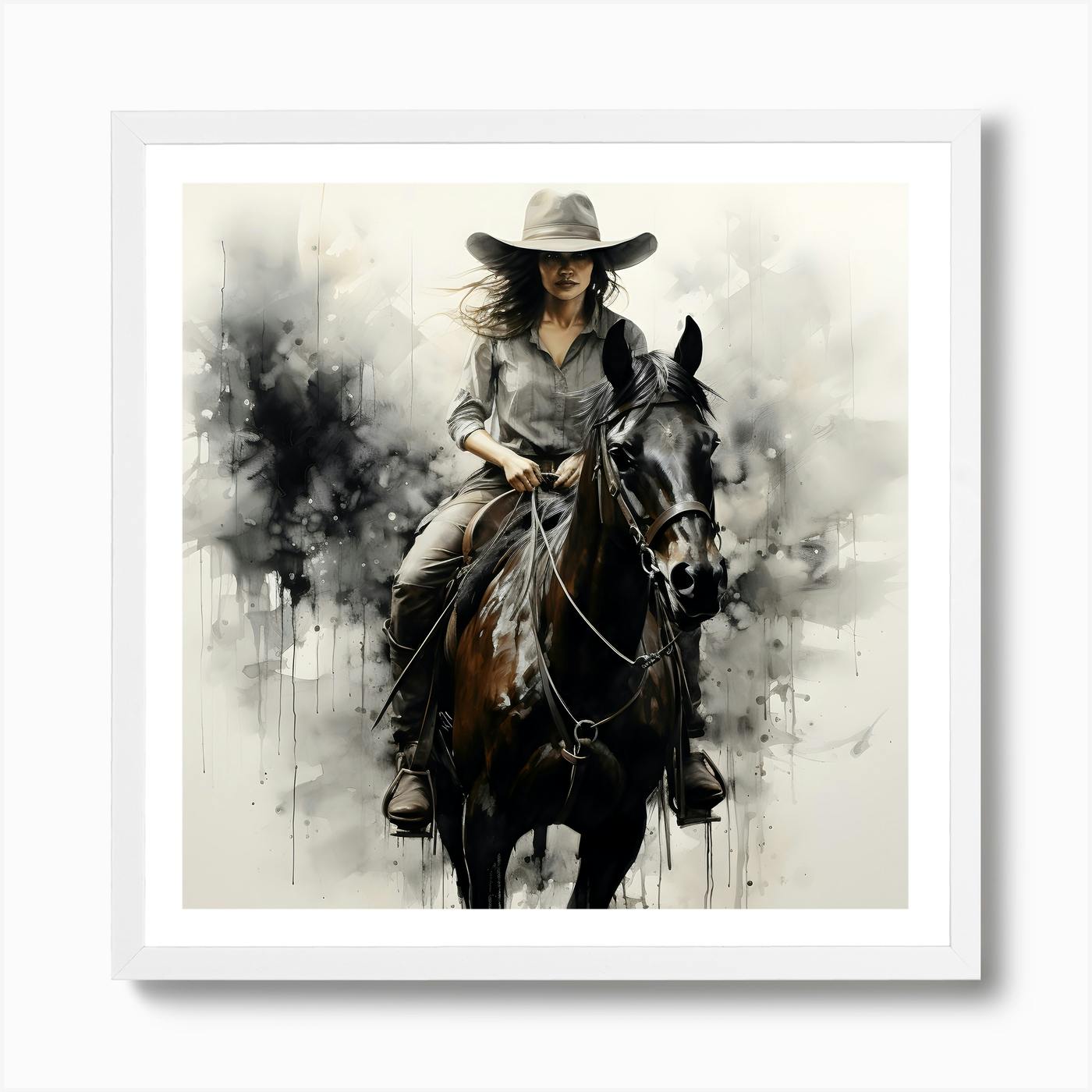 Cowgirl art, entitled When Nothing Else Matters, print of a cowgirl and her horse riding, buy cowgirl art, ranch artwork