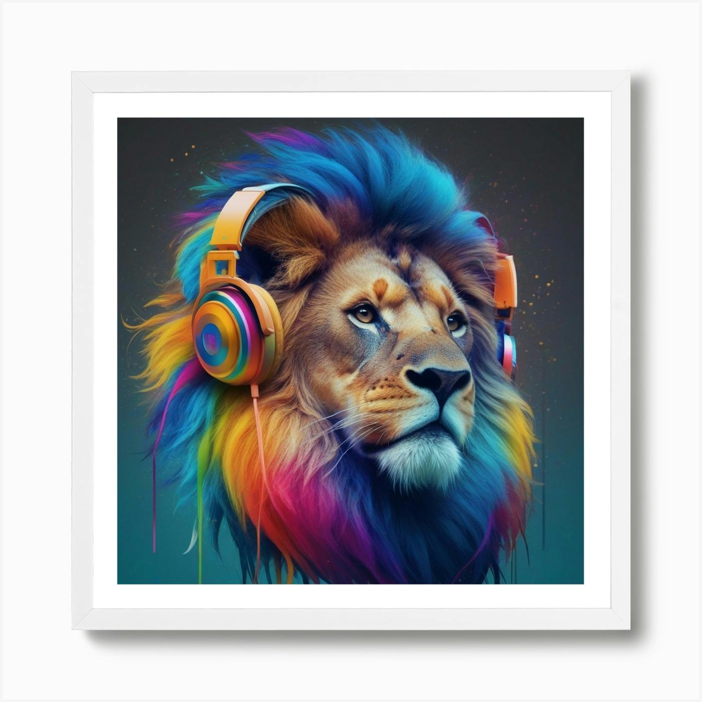 Lion With Headphones Art Print