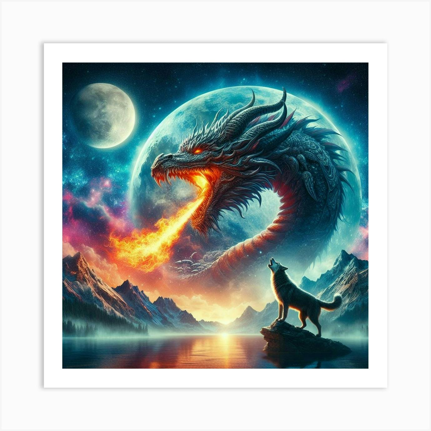 Dragon Moon - outlet AI Generated, Metal Print