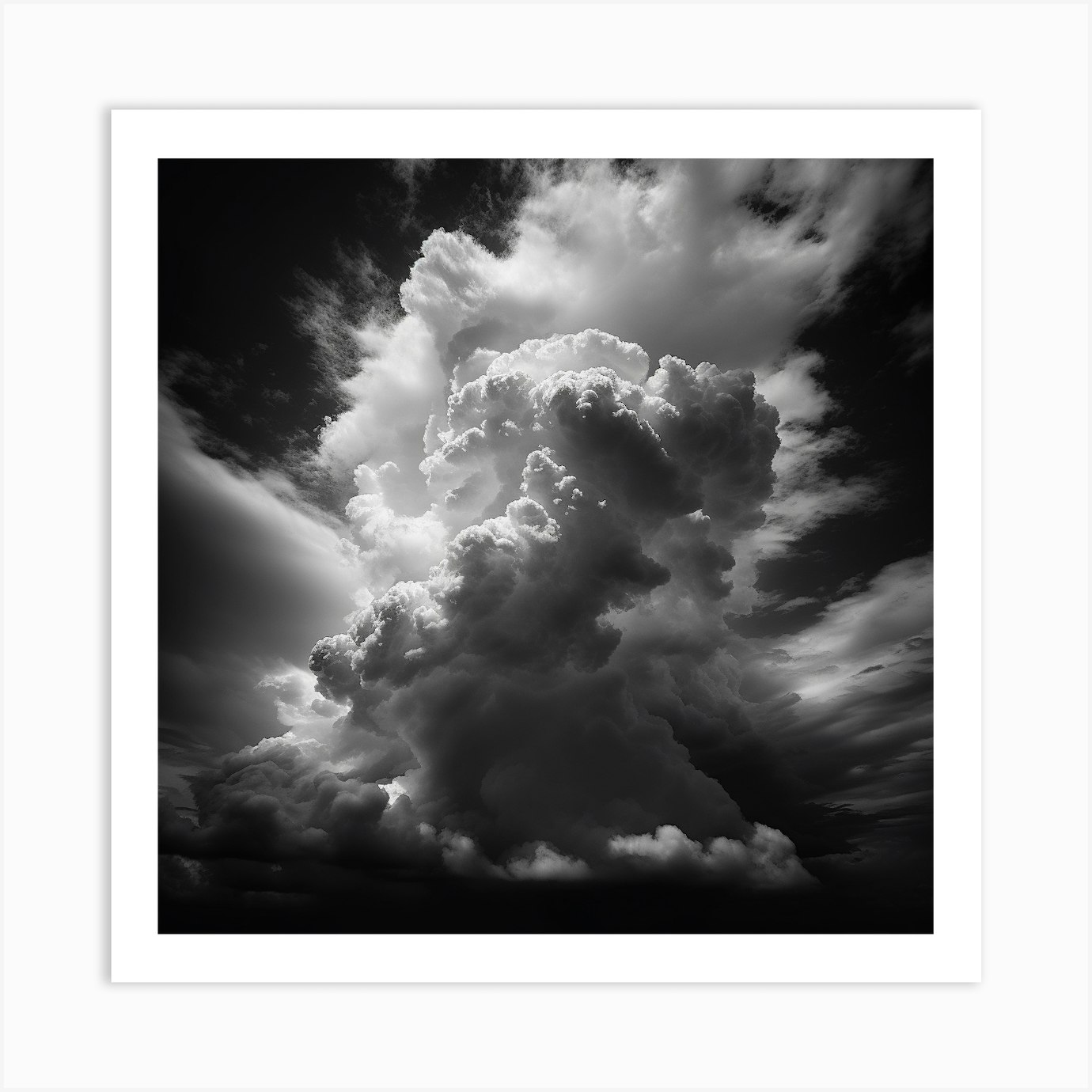 Black And White Big Clouds Art Print by Nikki Fy