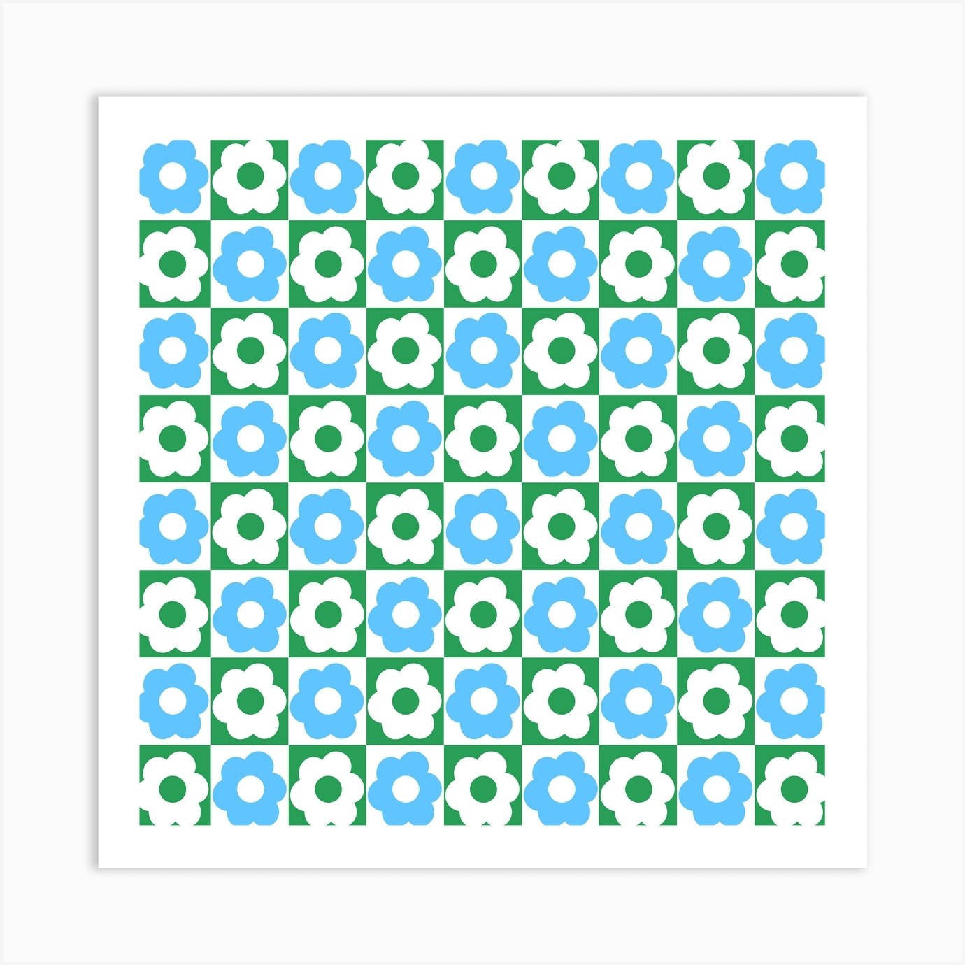 Floral Checker Green Blue Square Art Print by Jodi Feddon Fy