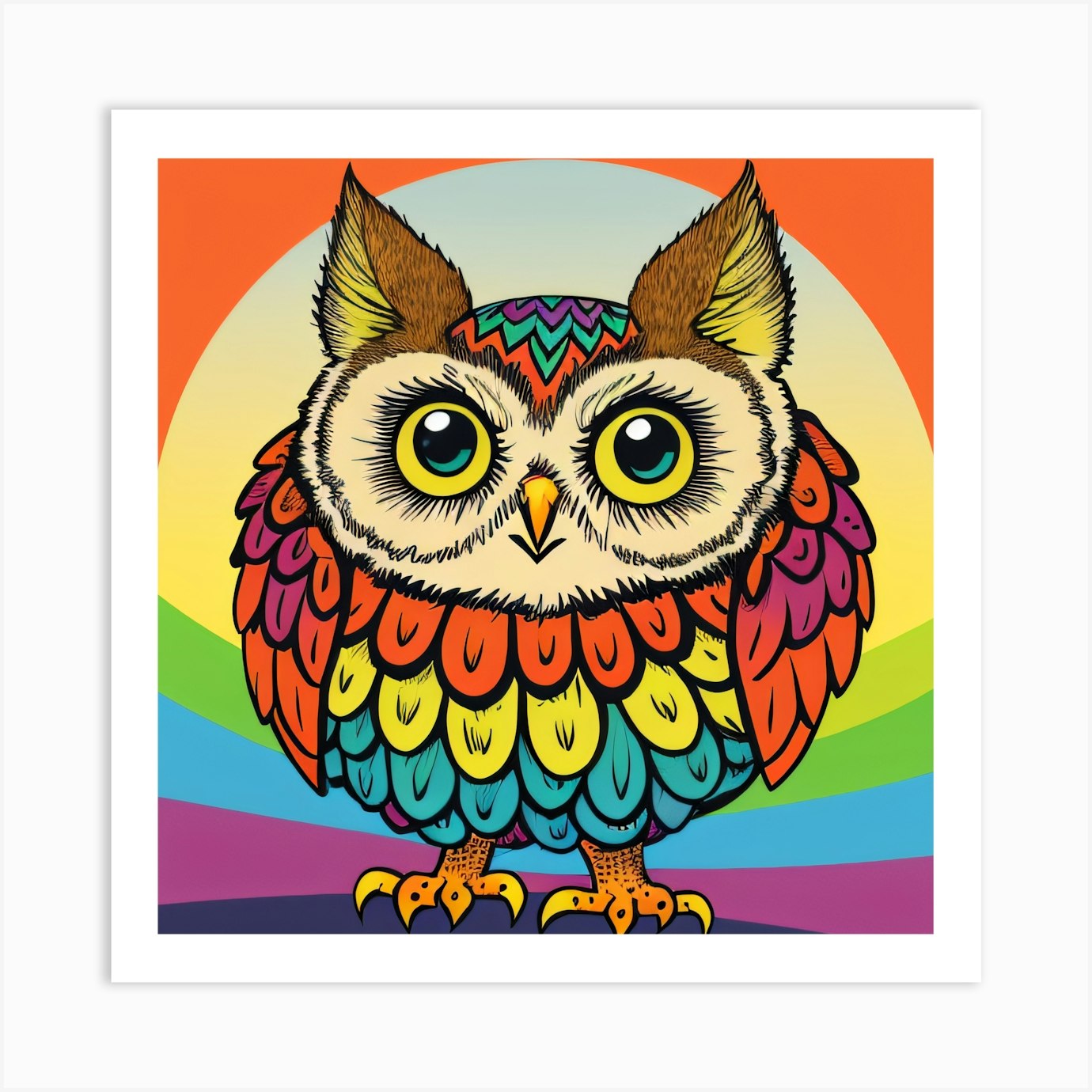 Rainbow Owl Art Print by Muddasir Fy