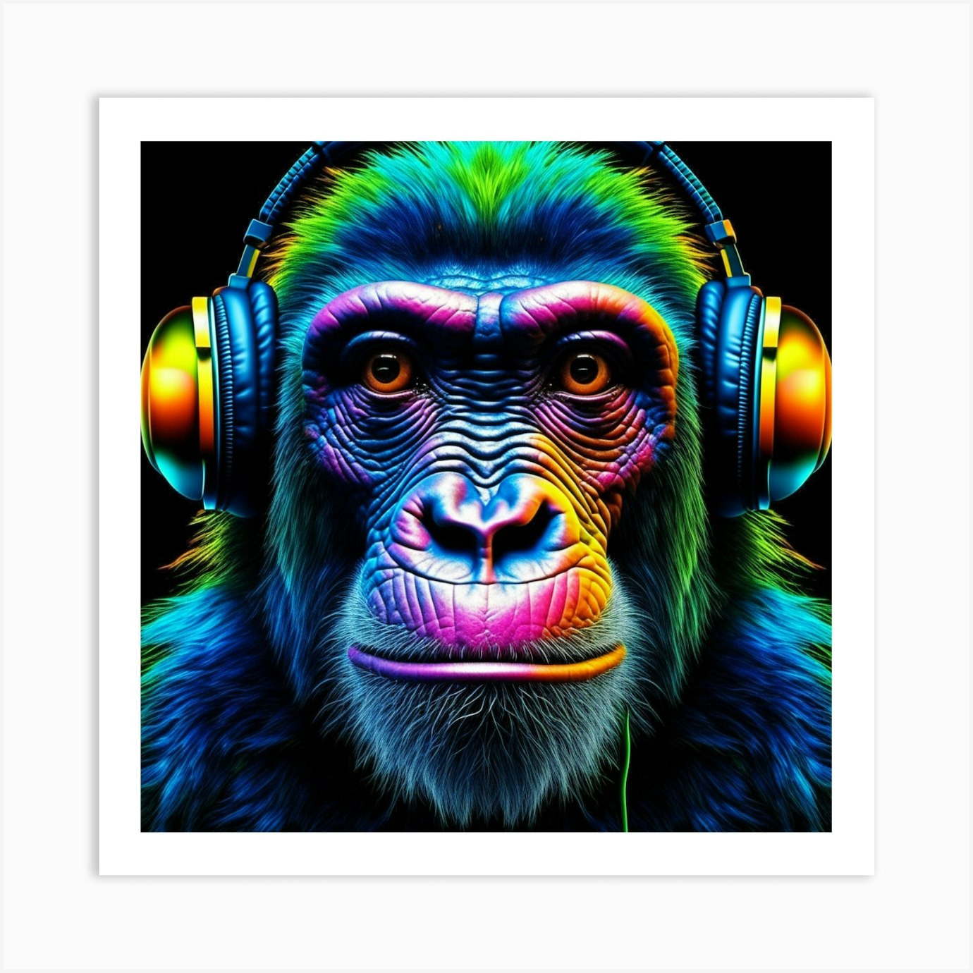 Chimpanzee With Headphones 4 Art Print by designedbyjosh - Fy