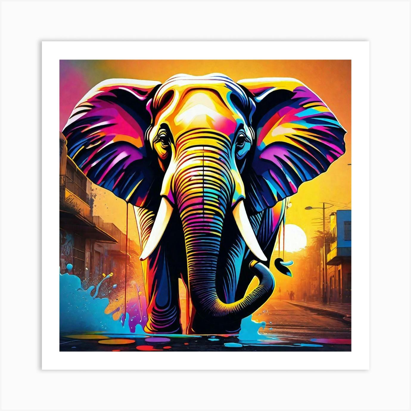 Colorful Elephant Painting on outlet canvas