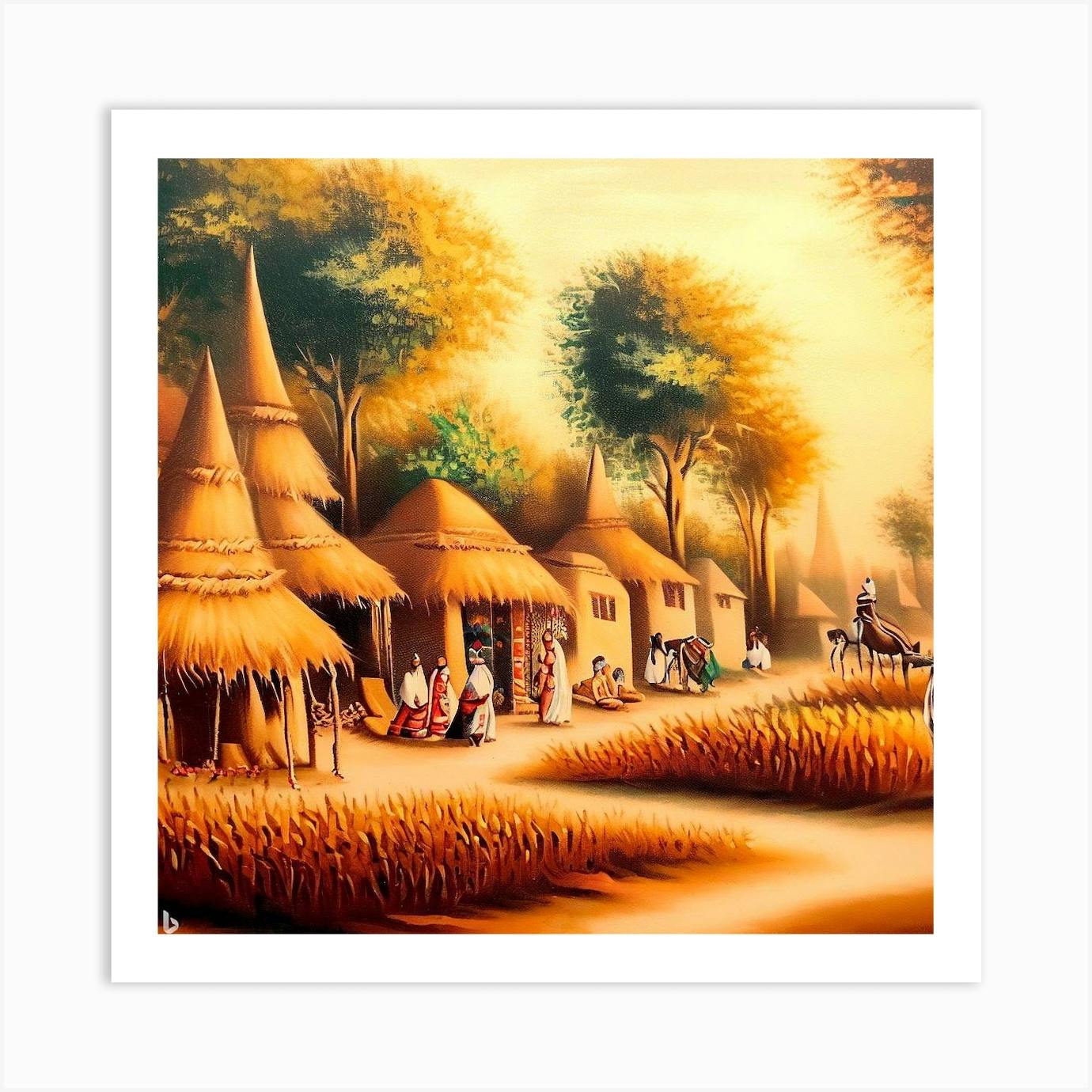 Village scene painting discount
